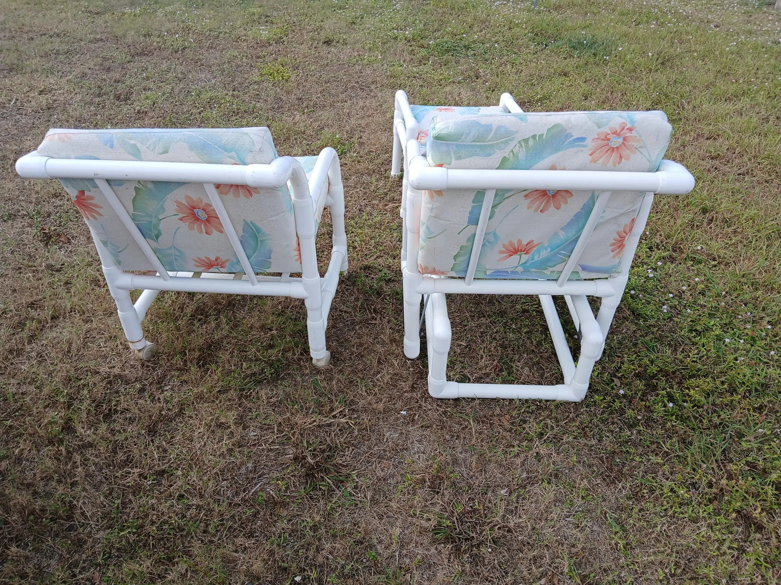 Vintage 1980s Floral Cushions PVC Garden Seating & Ottoman, 3 Pieces - 2