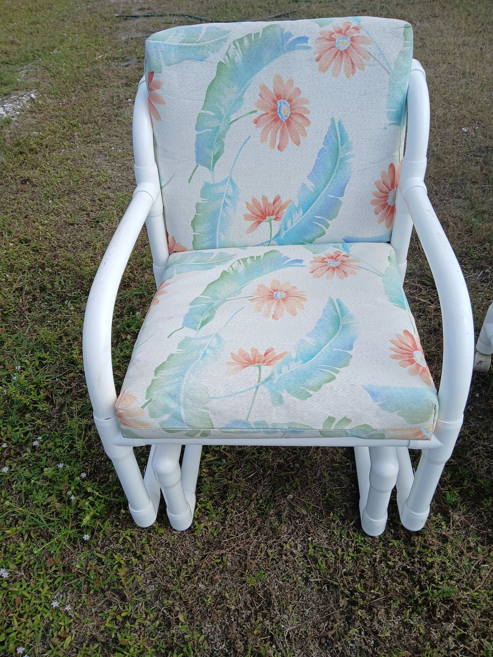 Vintage 1980s Floral Cushions PVC Garden Seating & Ottoman, 3 Pieces - 3