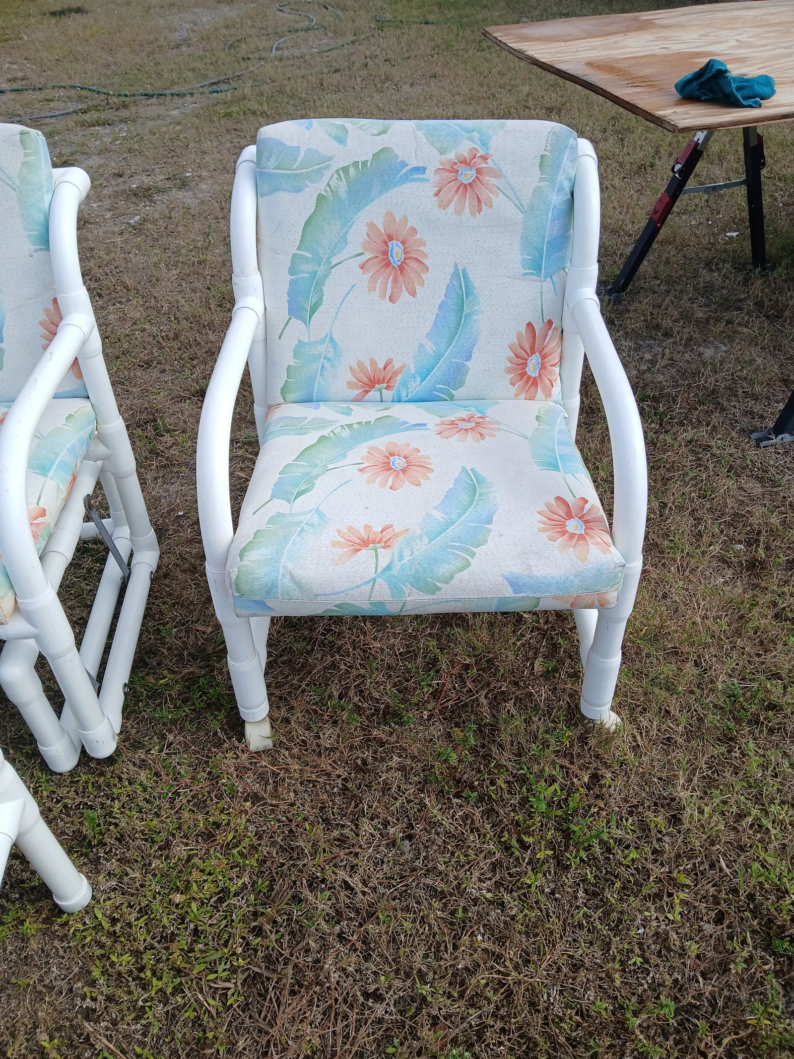 Vintage 1980s Floral Cushions PVC Garden Seating & Ottoman, 3 Pieces - 5