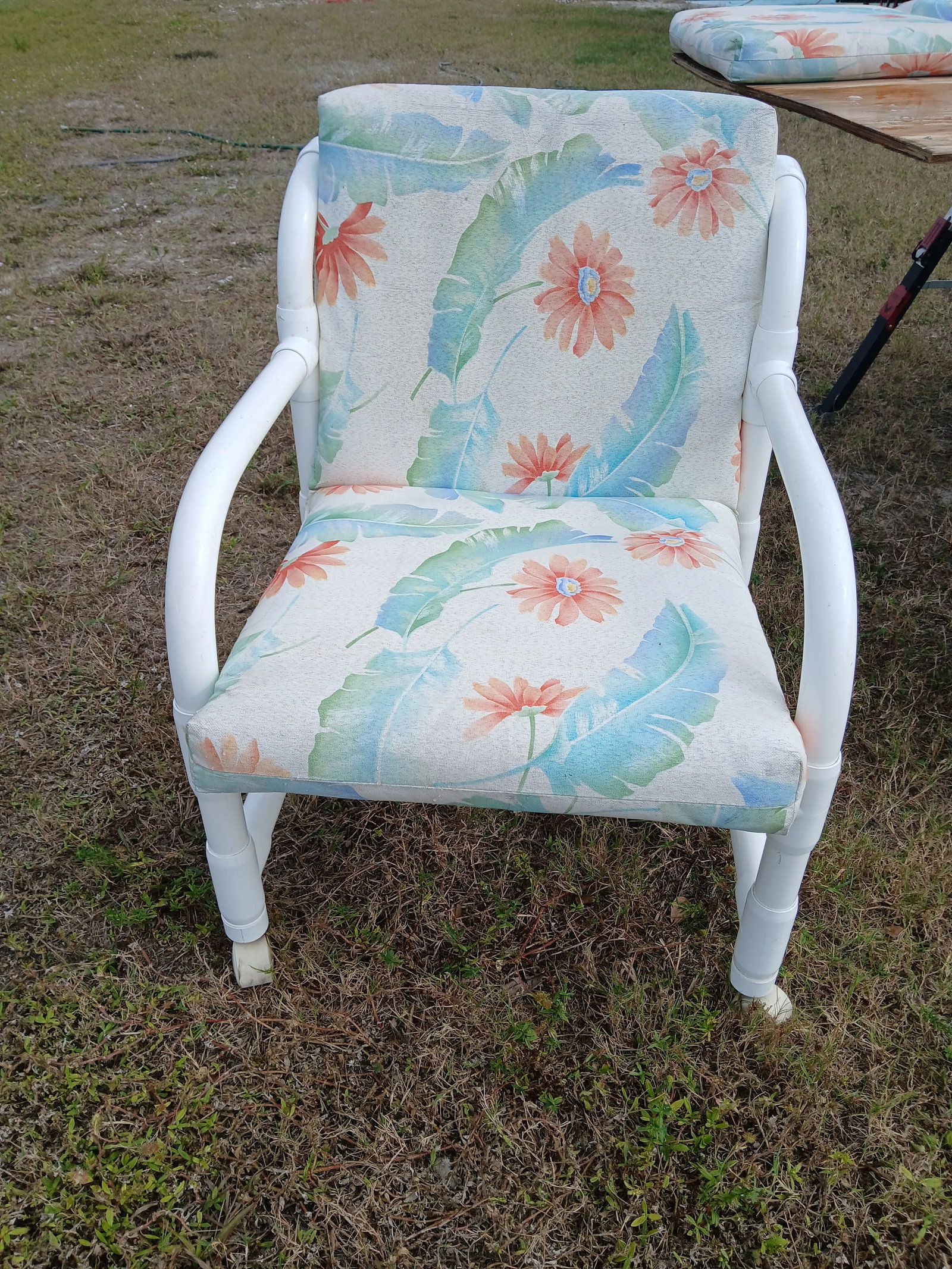 Vintage 1980s Floral Cushions PVC Garden Seating & Ottoman, 3 Pieces - 7