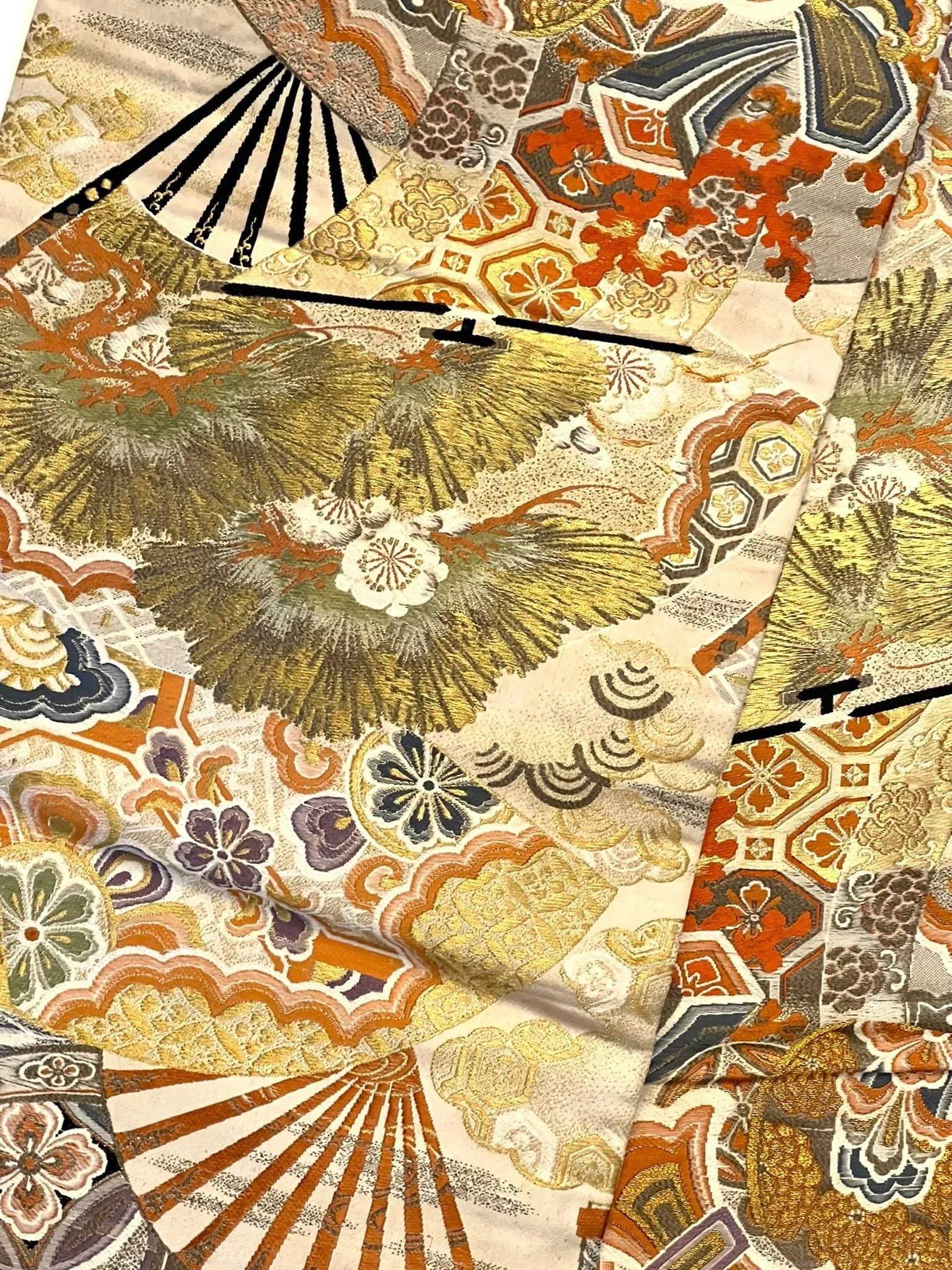 Early 20th Century Japanese Maru Obi With Fan Designs - 6