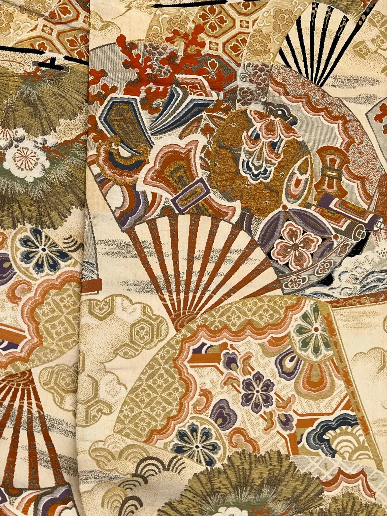 Early 20th Century Japanese Maru Obi With Fan Designs - 7