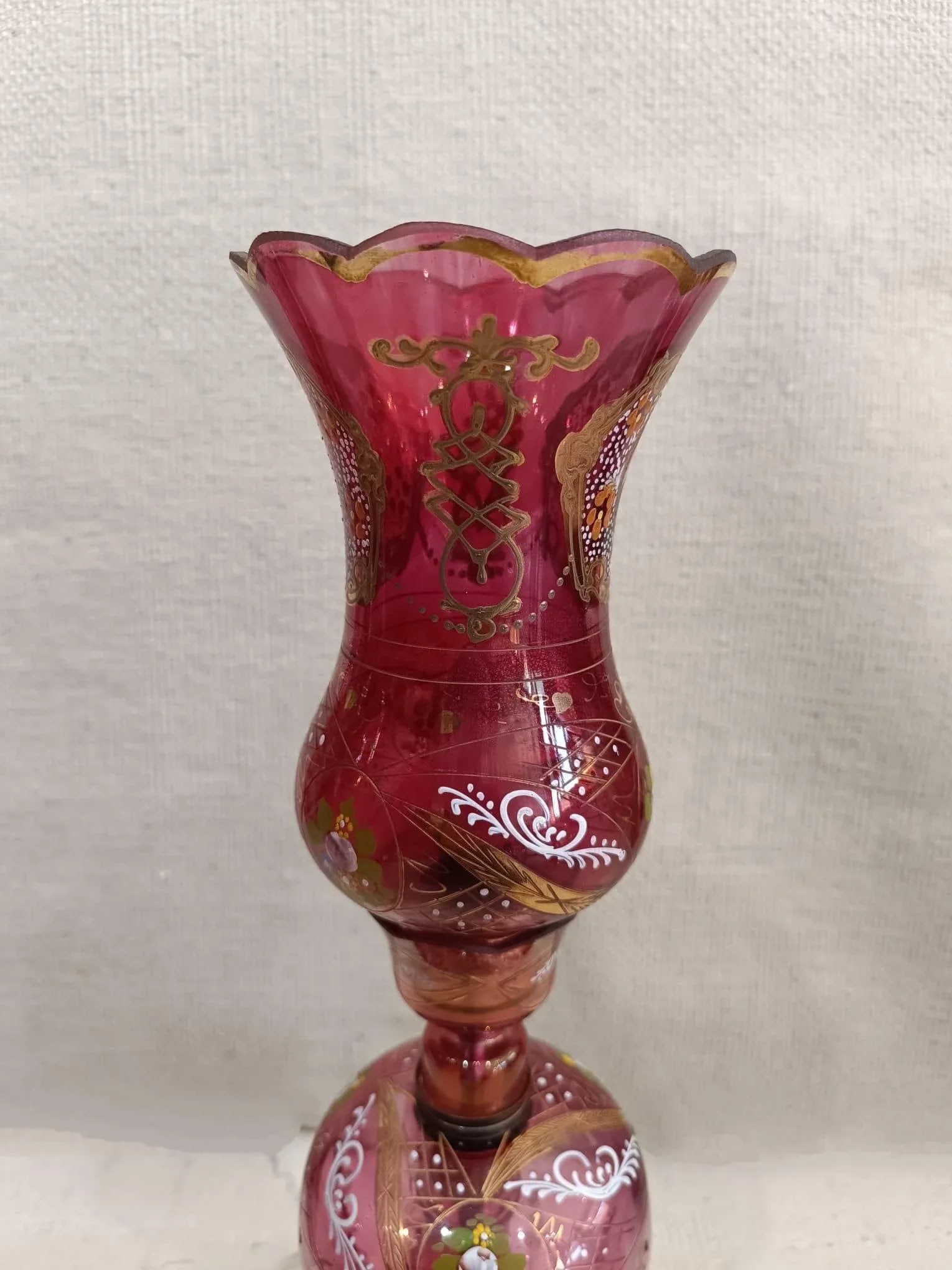 Vintage Persian Naser. Al-Din Shah Kajar Red Jeweled Bohemian Style Luster Lamp - 4