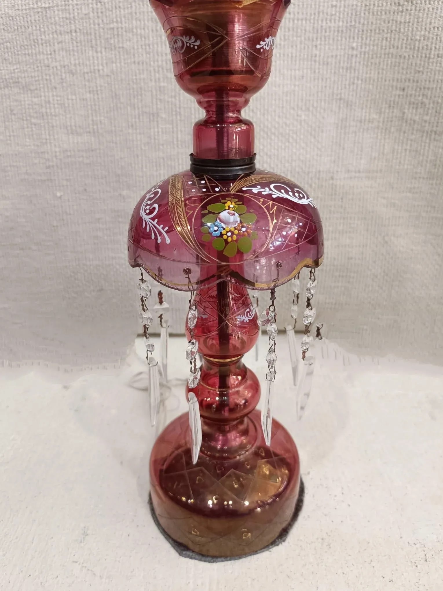 Vintage Persian Naser. Al-Din Shah Kajar Red Jeweled Bohemian Style Luster Lamp - 6