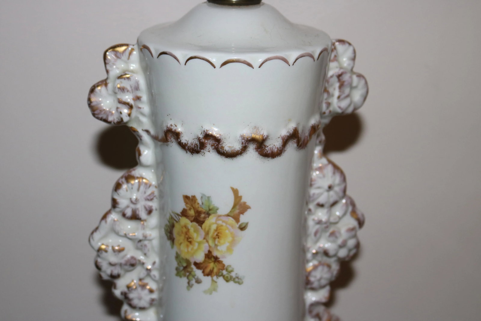 1930s Rembrandt Art Deco White Floral Porcelain Table Lamps - A Pair - 2