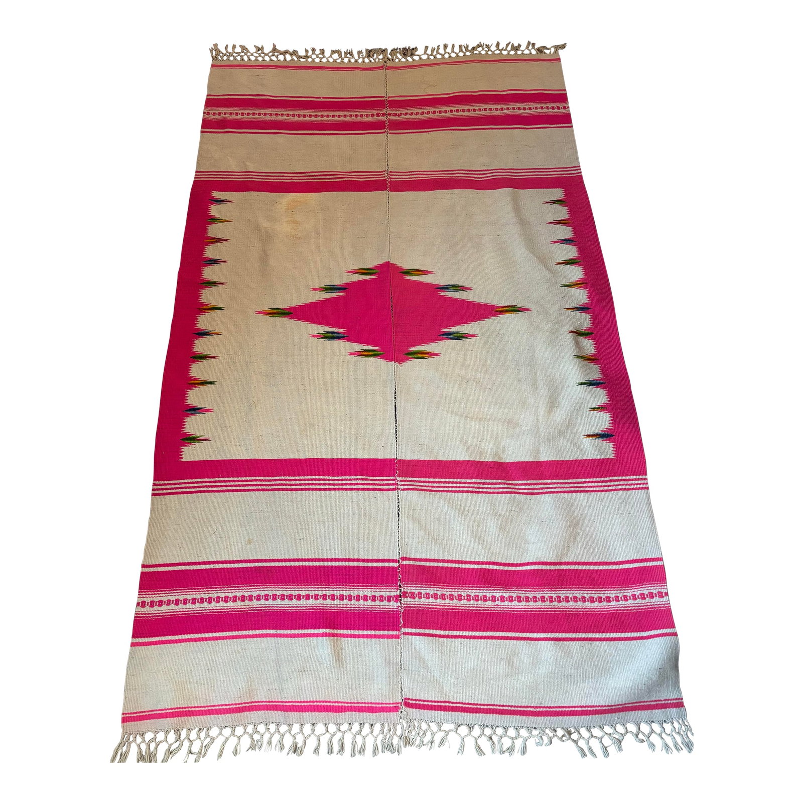Late 19th/Early 20th Century Saltillo Serape Wearing Blanket: Large Antique Saltillo Serape (Men's Wearing Blanket) Circa: 1880-1920 Design: Mexico, Mesoamerica Manufactured: Saltillo, State of Coahuila, Mexico Process: Textile-Woven | Materials: Wool, Cotton