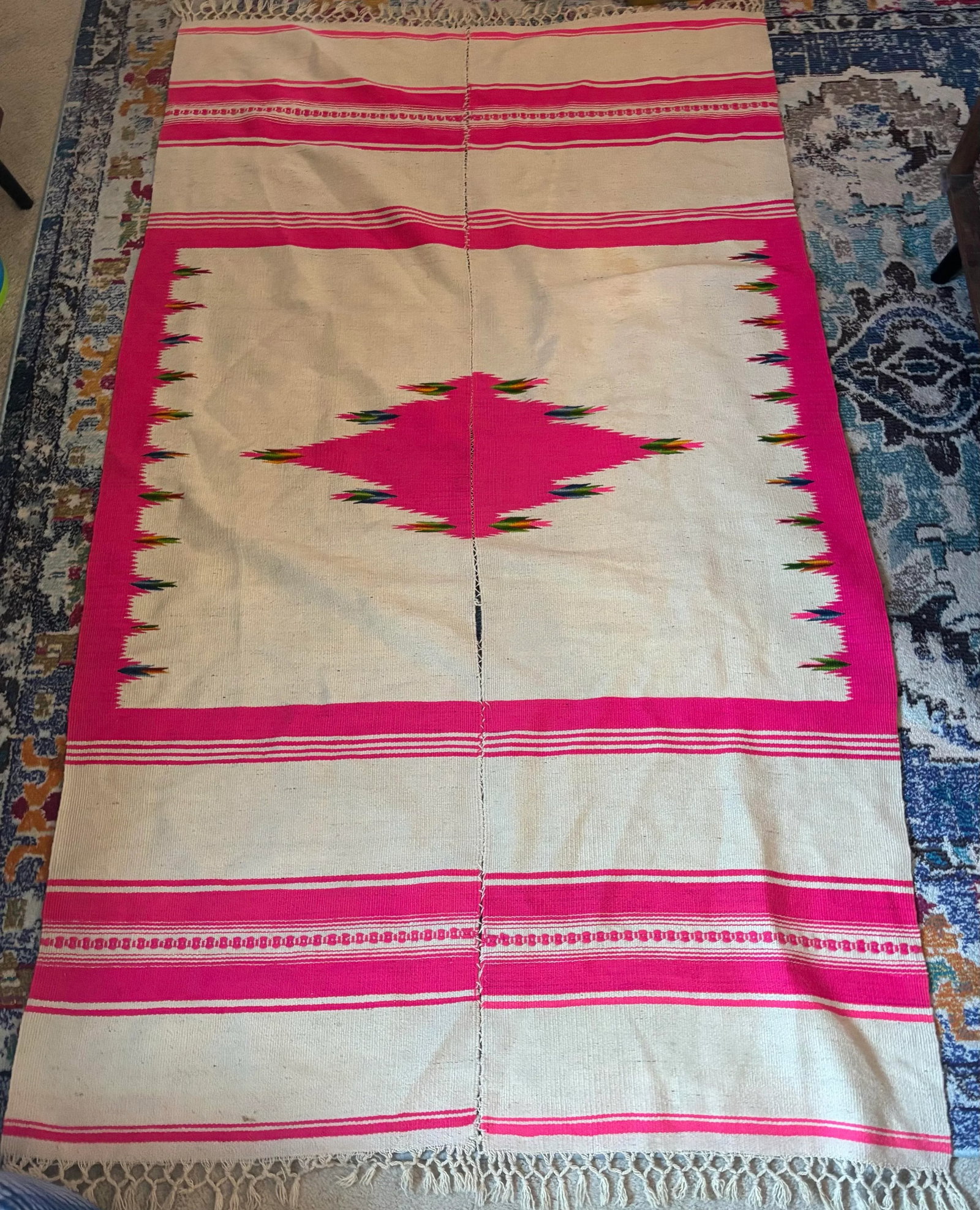 Late 19th/Early 20th Century Saltillo Serape Wearing Blanket - 5