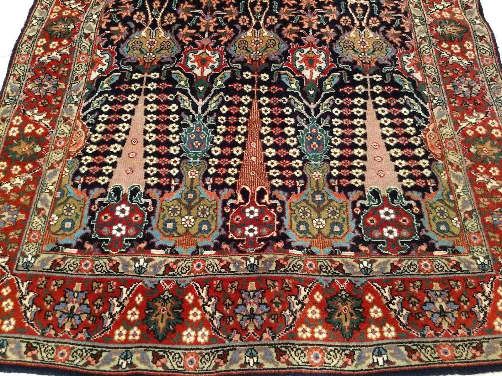 Antique Persian Tabriz Area Rug, All-Over Geometric Pattern, Navy & Green, 3' X 6' - 10