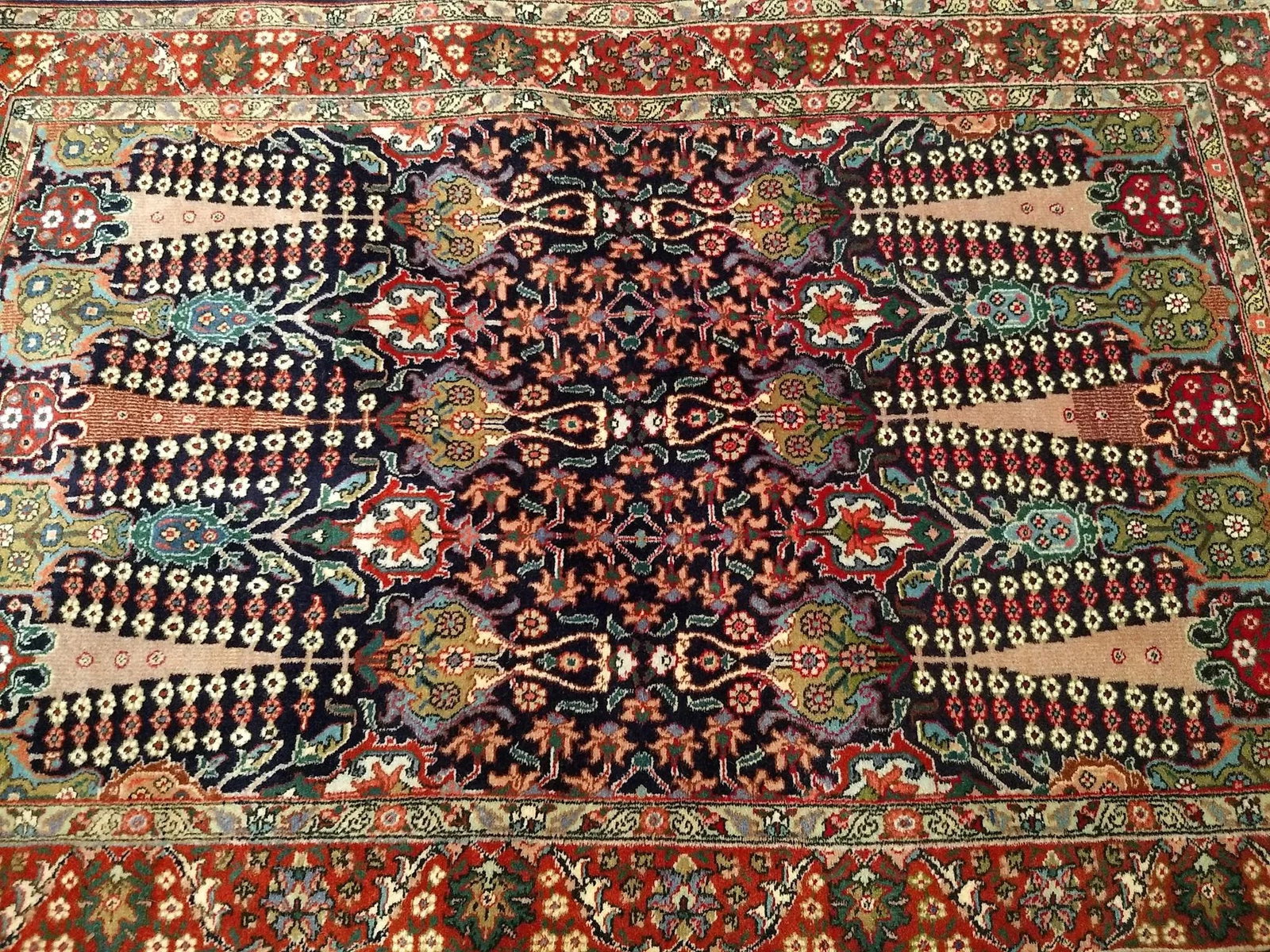Antique Persian Tabriz Area Rug, All-Over Geometric Pattern, Navy & Green, 3' X 6' - 11
