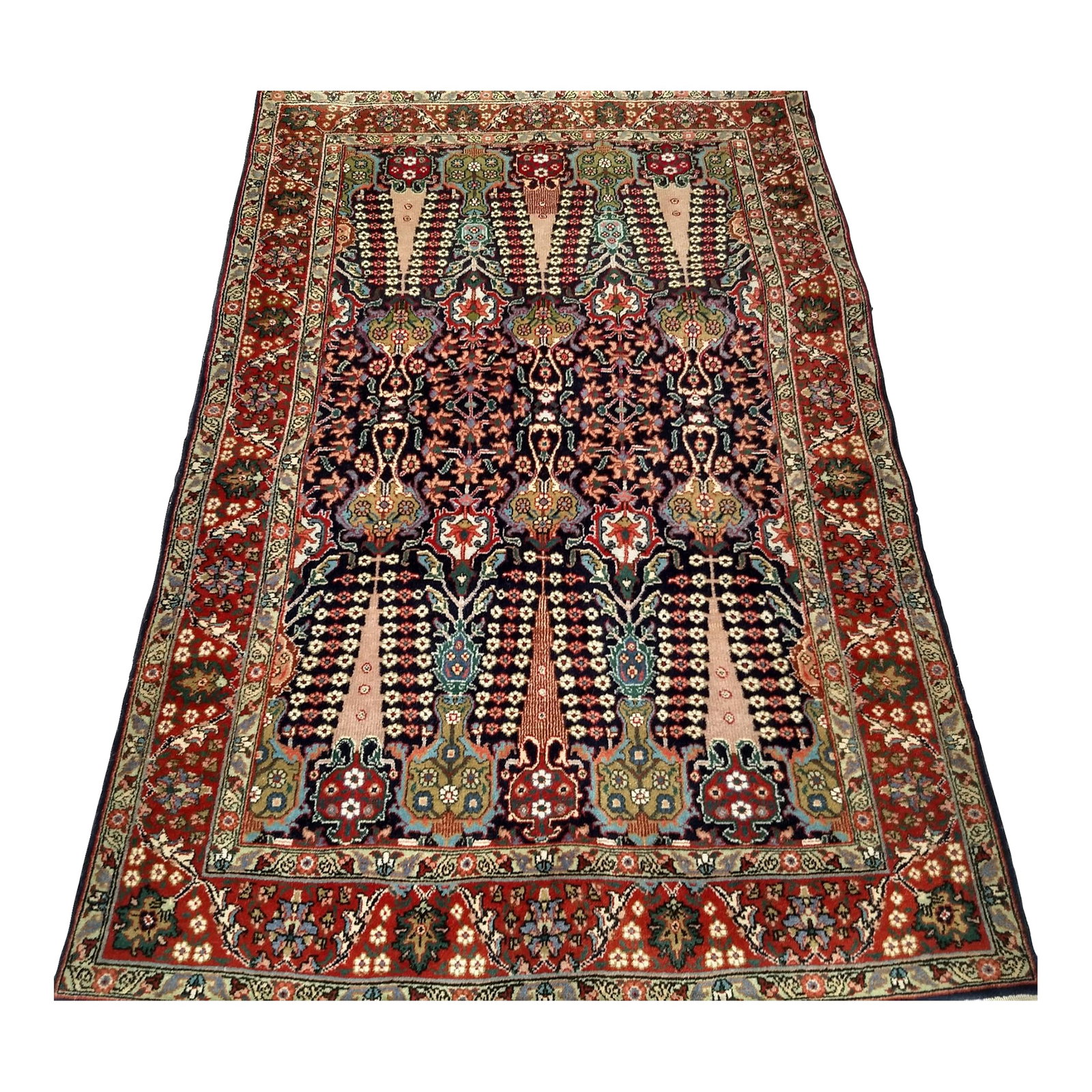 Antique Persian Tabriz Area Rug, All-Over Geometric Pattern, Navy & Green, 3' X 6': This exceptional antique Tabriz rug from the early 20th century features an exquisite allover design that reflects the masterful artistry of Persian weaving at its most personal and intentional.
