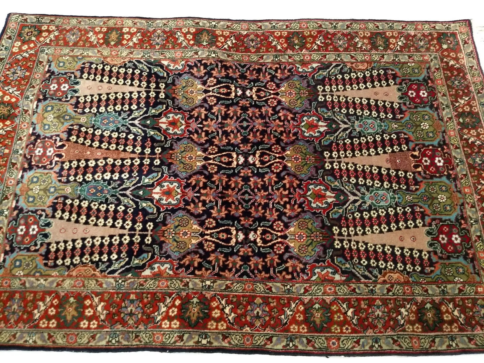 Antique Persian Tabriz Area Rug, All-Over Geometric Pattern, Navy & Green, 3' X 6' - 3