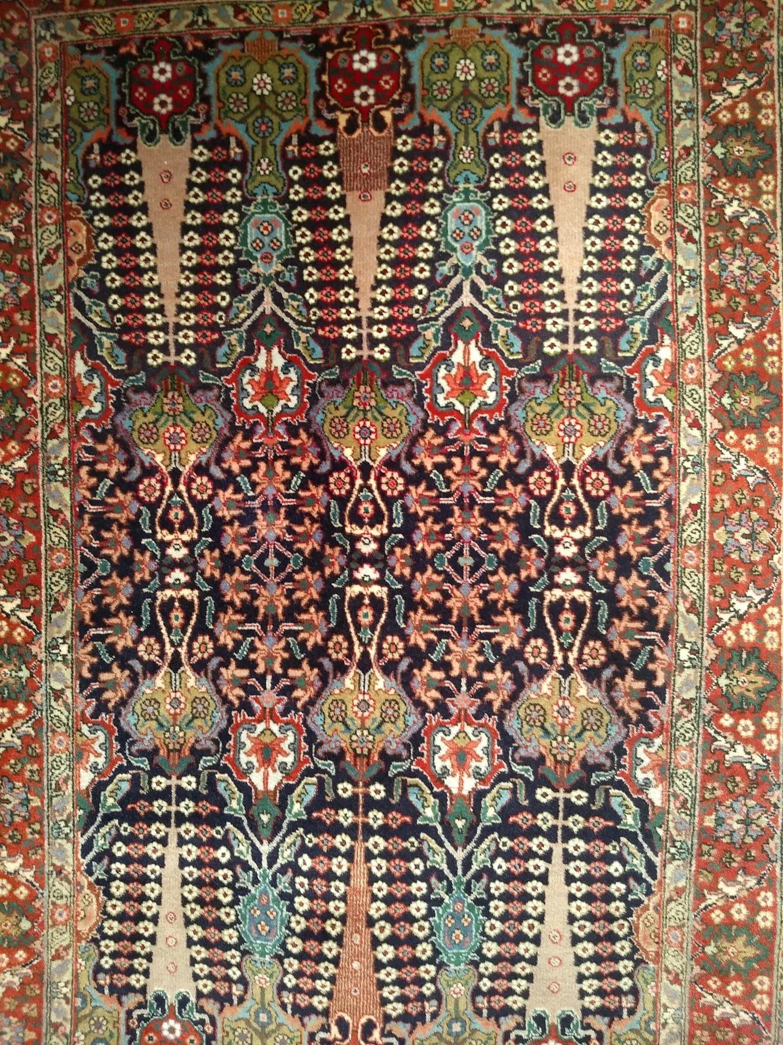 Antique Persian Tabriz Area Rug, All-Over Geometric Pattern, Navy & Green, 3' X 6' - 4