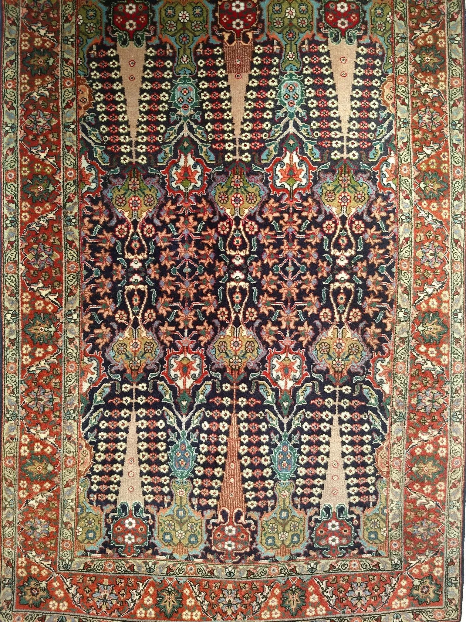 Antique Persian Tabriz Area Rug, All-Over Geometric Pattern, Navy & Green, 3' X 6' - 5