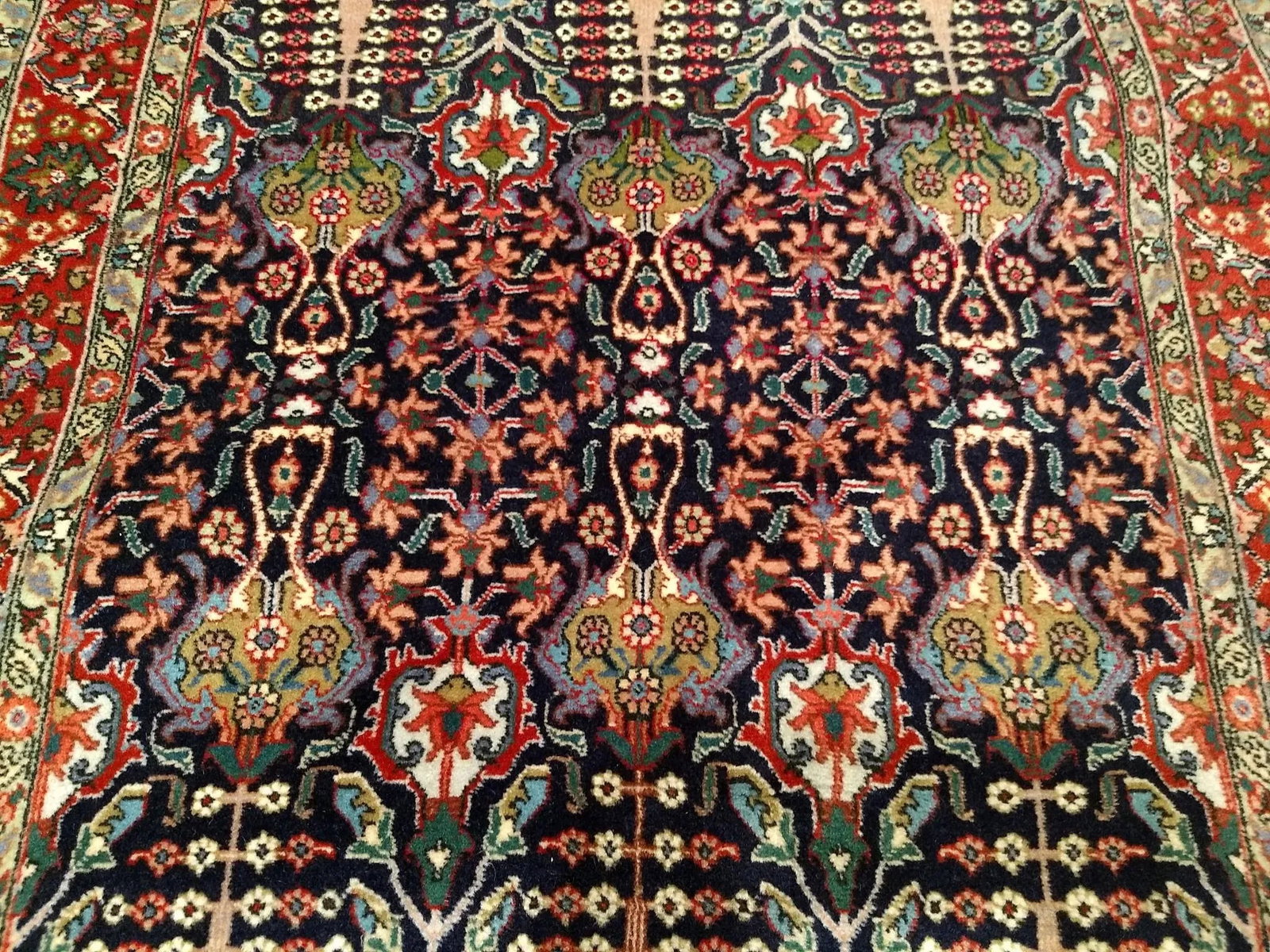 Antique Persian Tabriz Area Rug, All-Over Geometric Pattern, Navy & Green, 3' X 6' - 9