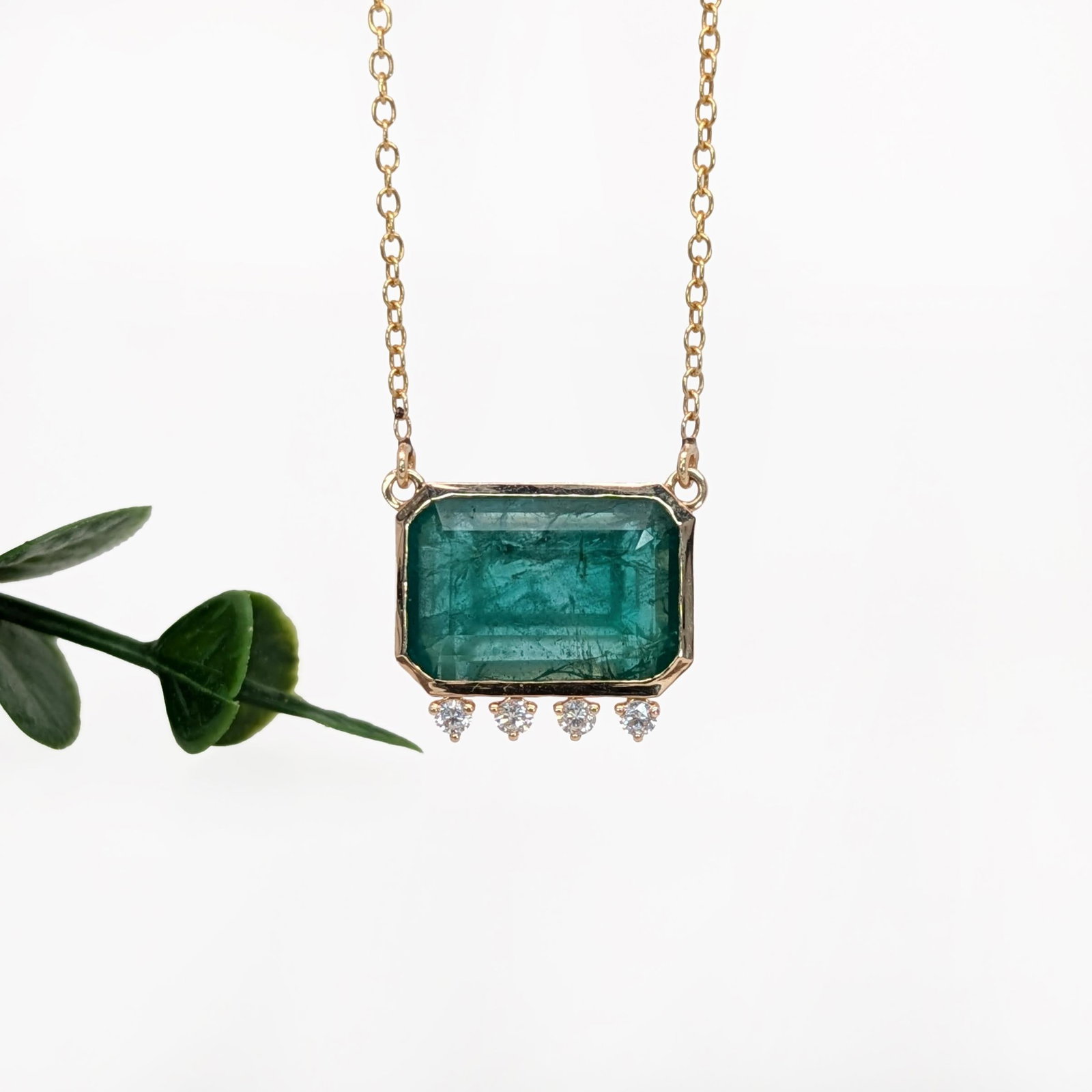 6ct Emerald Pendant w Natural Diamond Accents in Solid 14K Gold | EM 15x10mm - 2