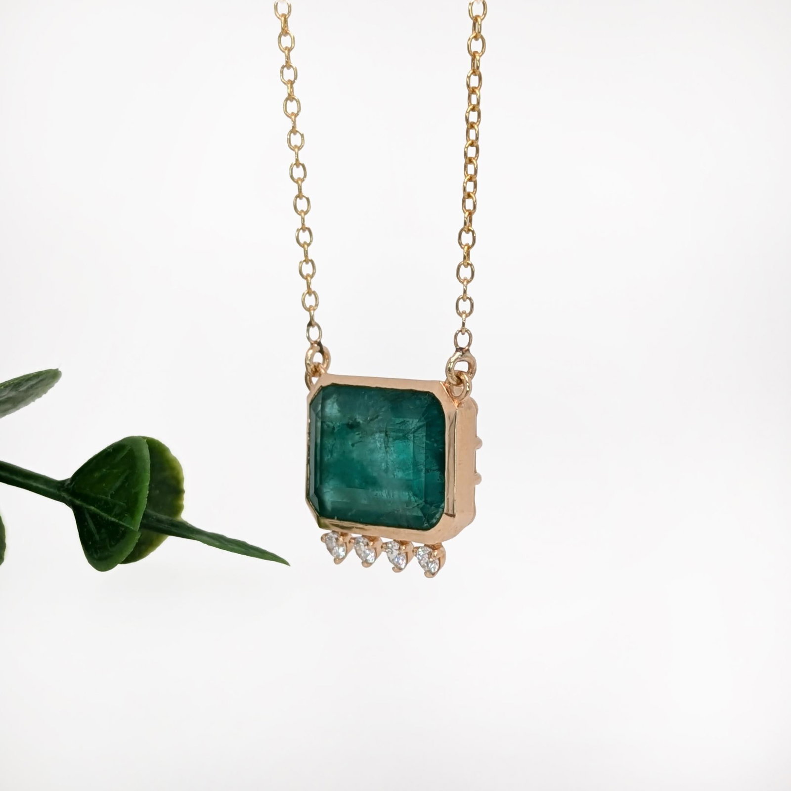 6ct Emerald Pendant w Natural Diamond Accents in Solid 14K Gold | EM 15x10mm - 3