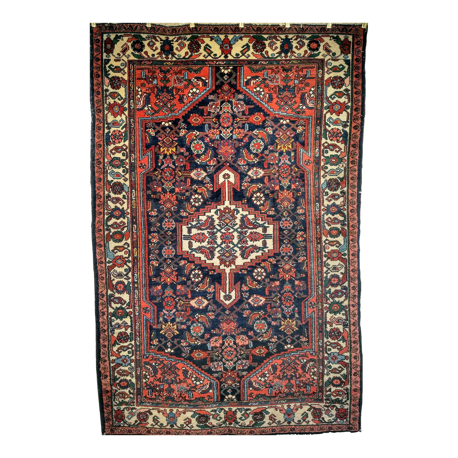 Vintage Persian Bakhtiari Area Rug, Handwoven Floral Pattern, Navy & Ivory, 5' X 7' (1 of 12)