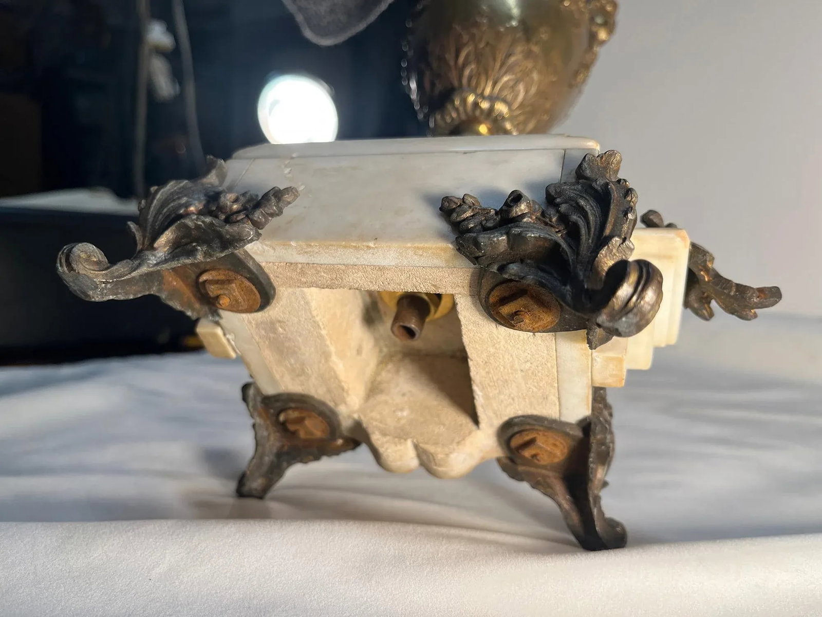 Antique Rococo Revival Baroque-Style Brass & Marble 5-Arm Candelabras- a Pair - 10