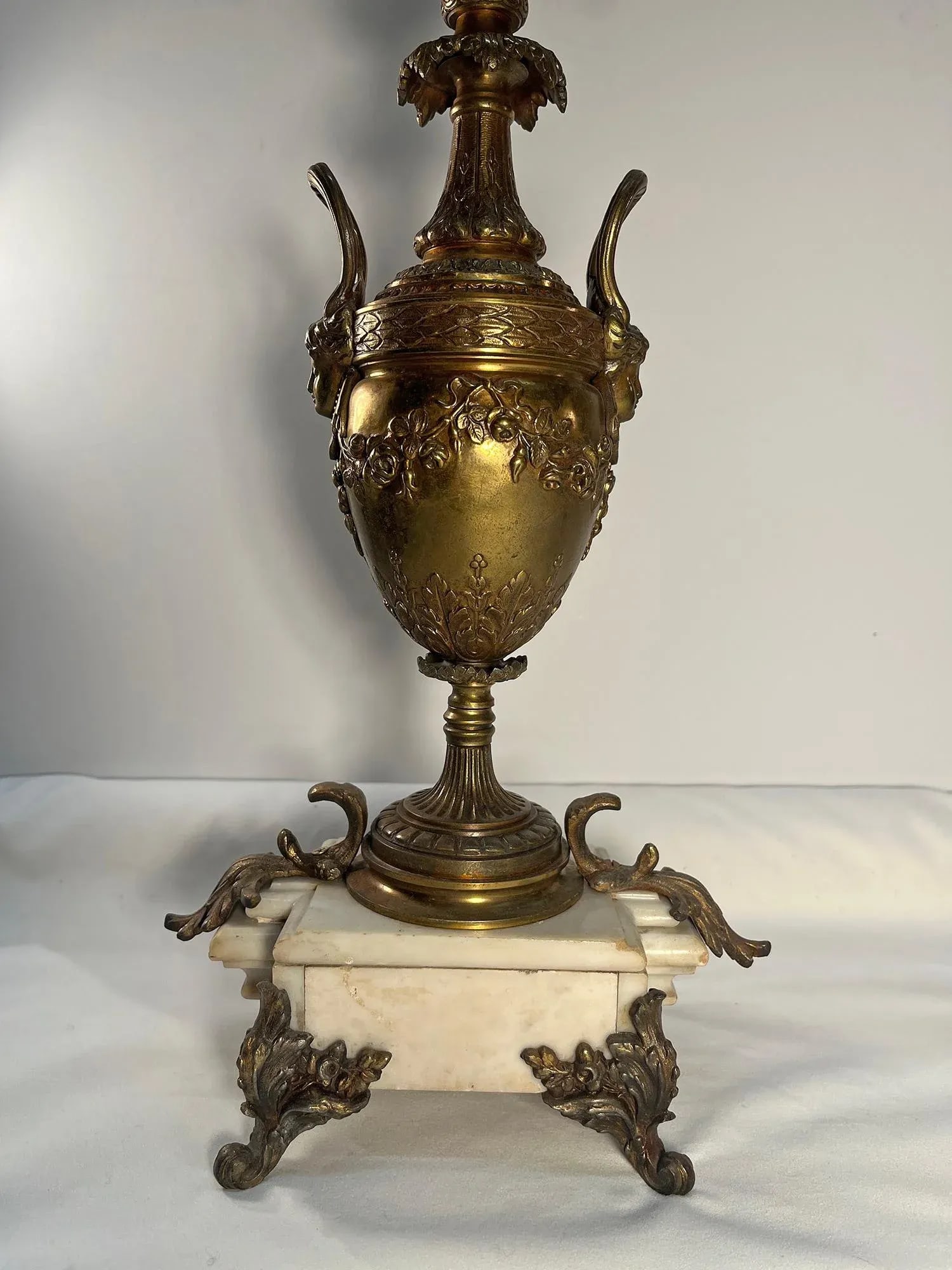 Antique Rococo Revival Baroque-Style Brass & Marble 5-Arm Candelabras- a Pair - 5
