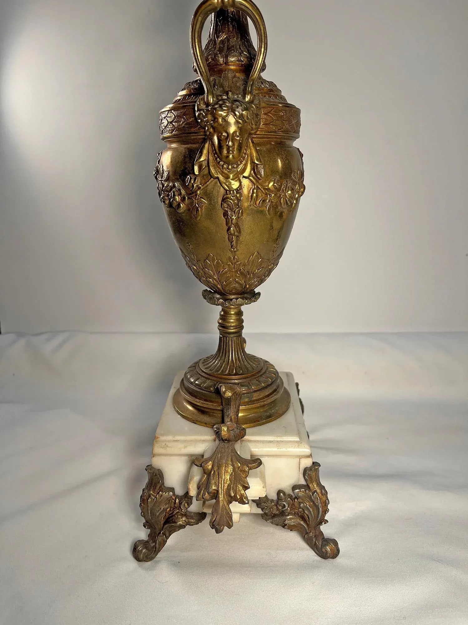 Antique Rococo Revival Baroque-Style Brass & Marble 5-Arm Candelabras- a Pair - 8