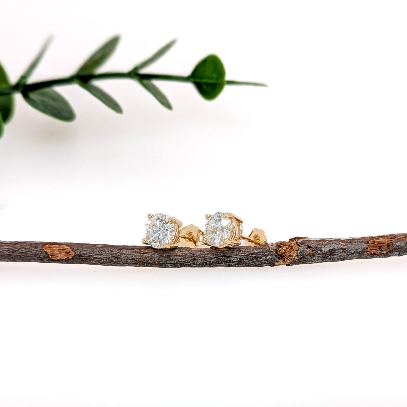 1.66cts Lab Diamond Solitaire Stud Earrings in 14k Yellow Gold | Round 6mm, A Pair - 3