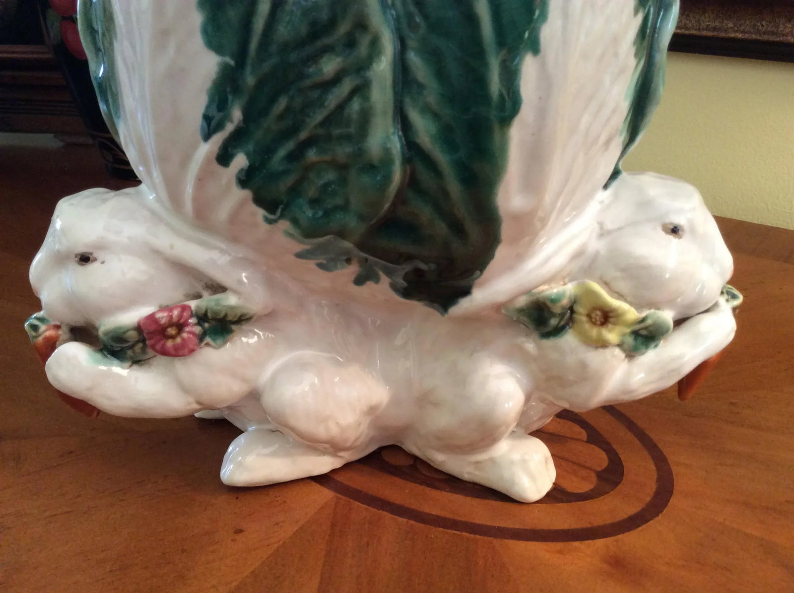Large Majolica Cabbage & Rabbit Vase - 5