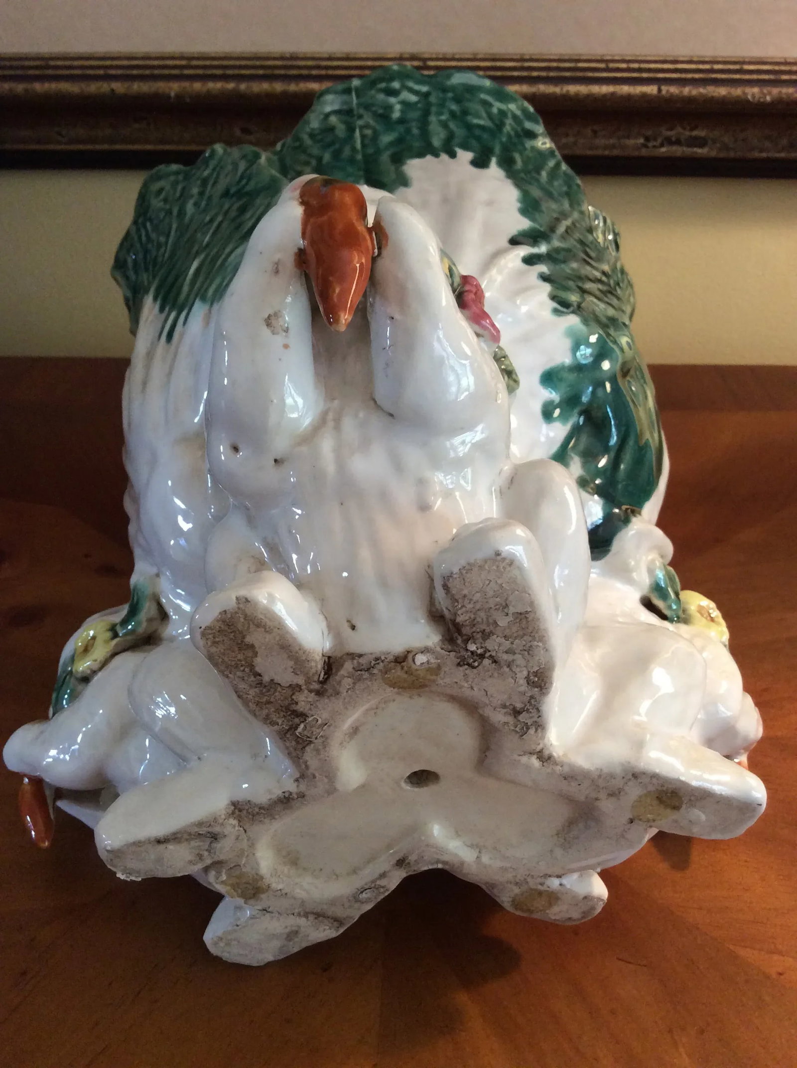 Large Majolica Cabbage & Rabbit Vase - 6