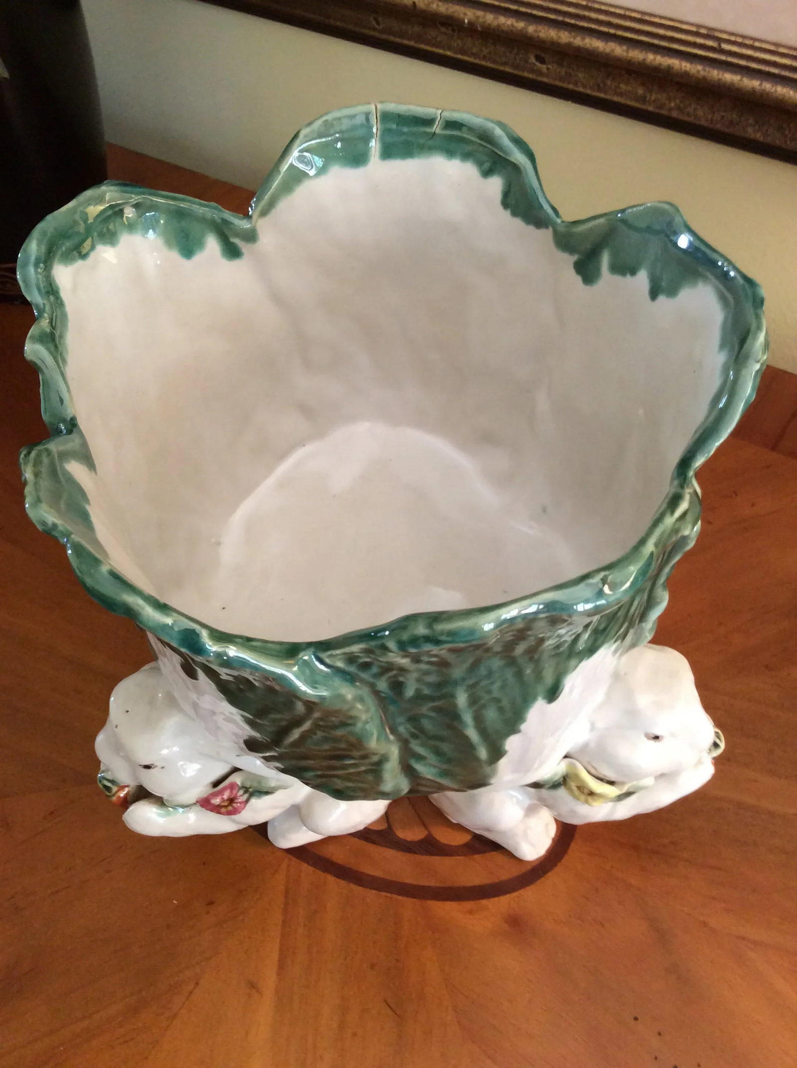 Large Majolica Cabbage & Rabbit Vase - 9