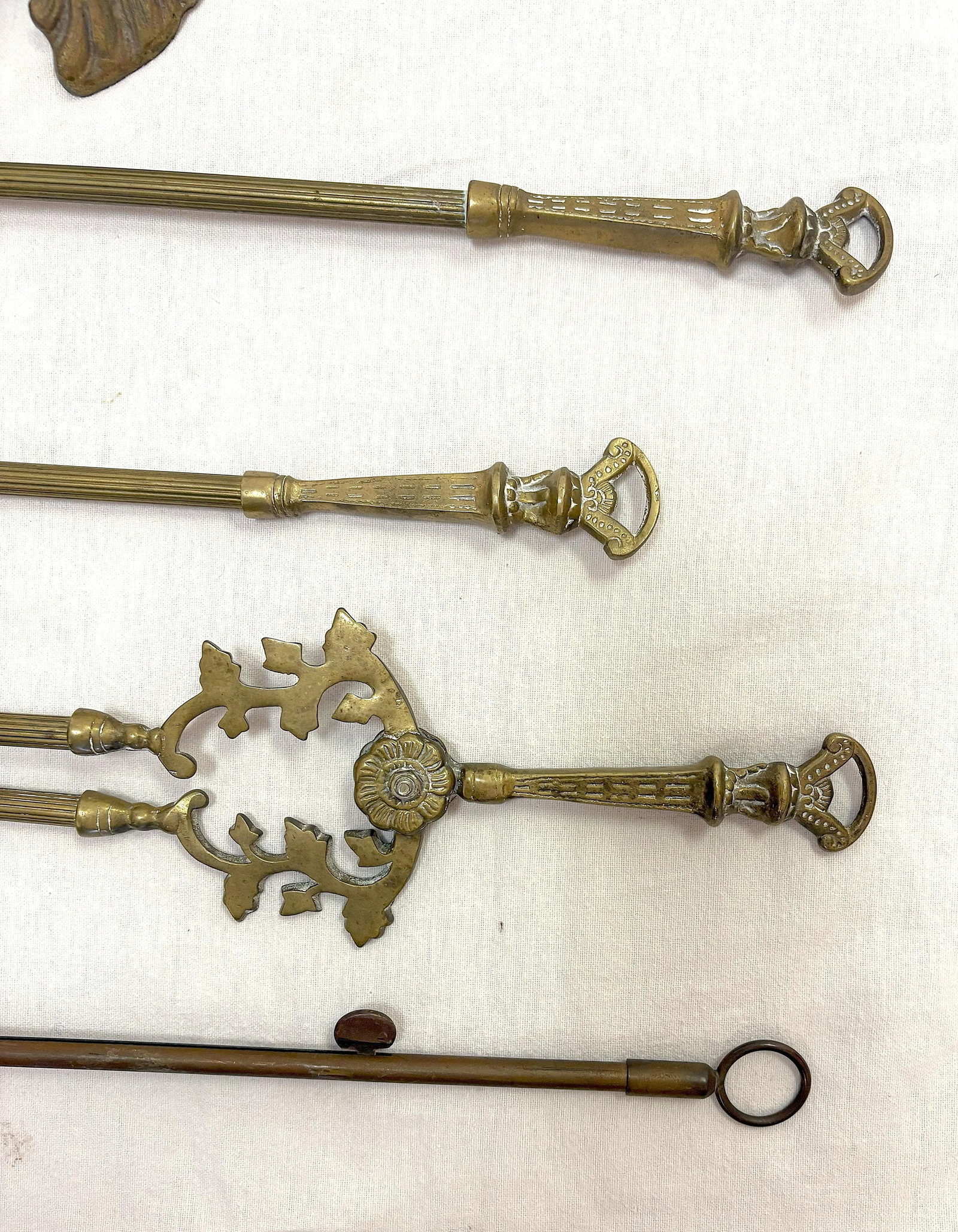 Vintage French Brass "Hunting" Motif Fireplace Tool Set- 5 Pieces - 10