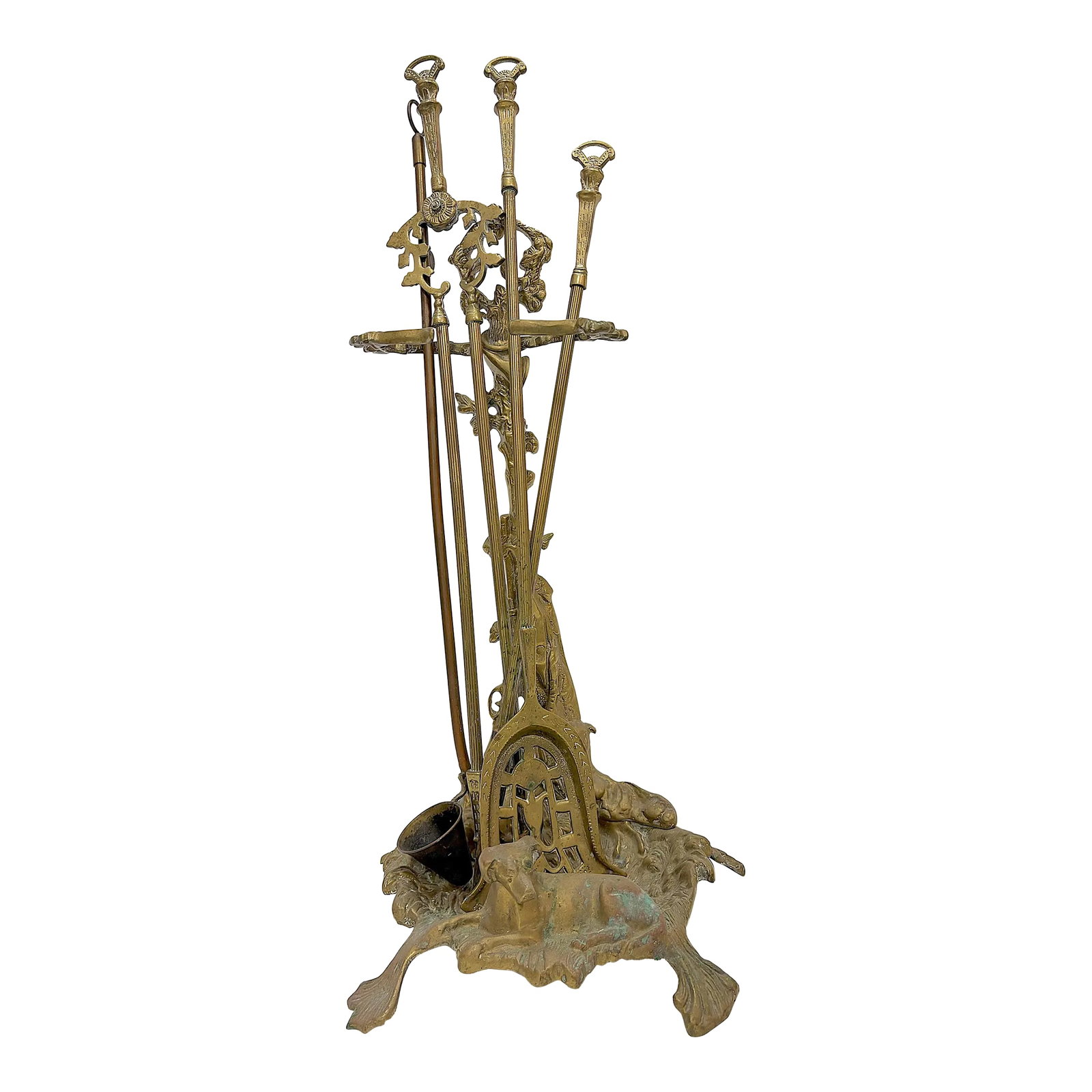 Vintage French Brass "Hunting" Motif Fireplace Tool Set- 5 Pieces (1 of 12)