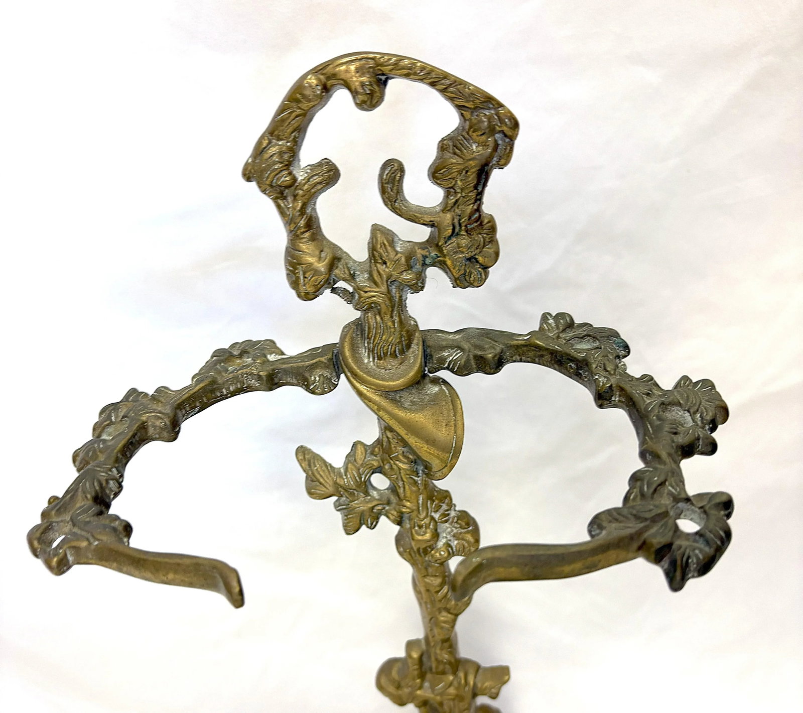 Vintage French Brass "Hunting" Motif Fireplace Tool Set- 5 Pieces - 6
