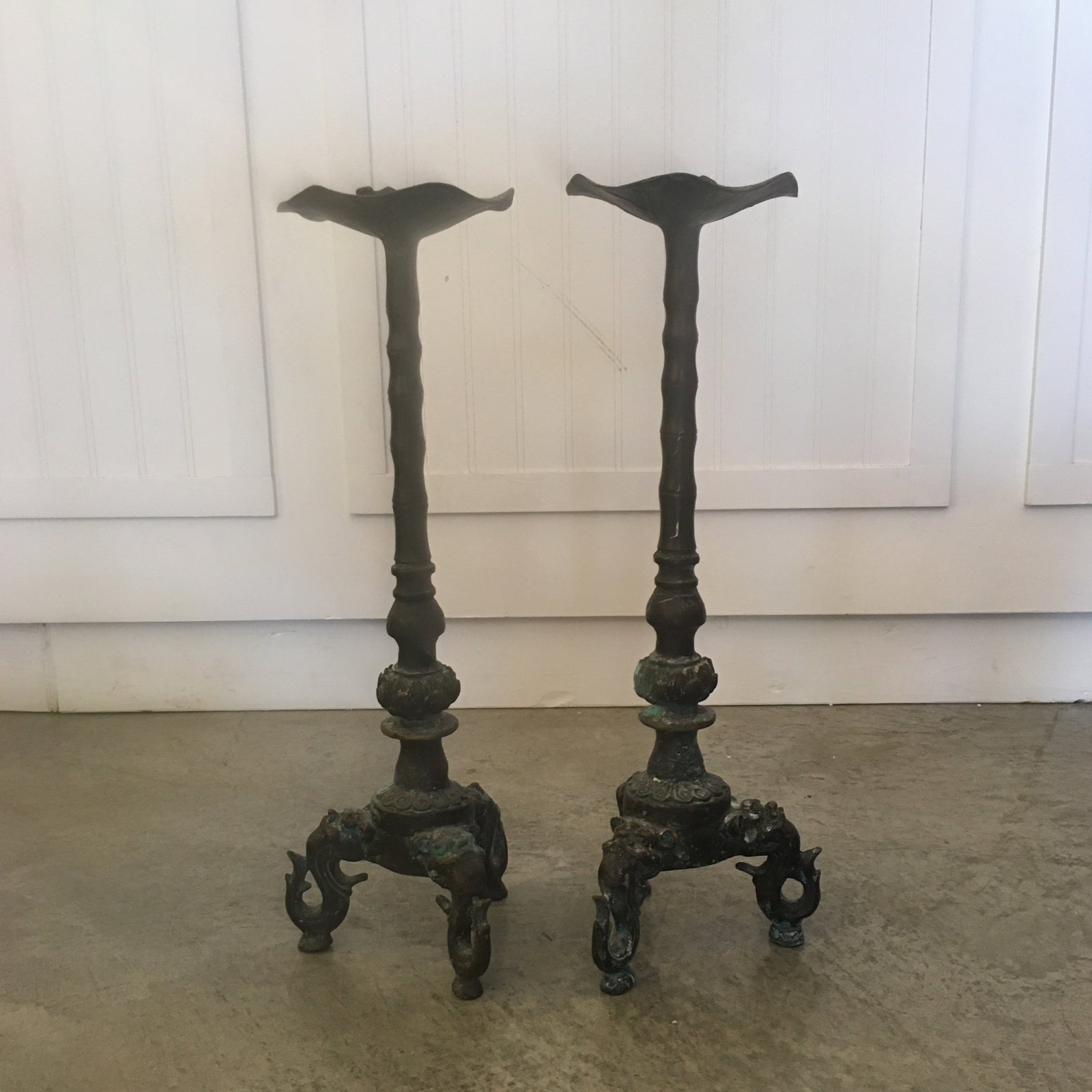 Vintage Elephant Brass/ Bronze Candle Holders - a Pair - 12