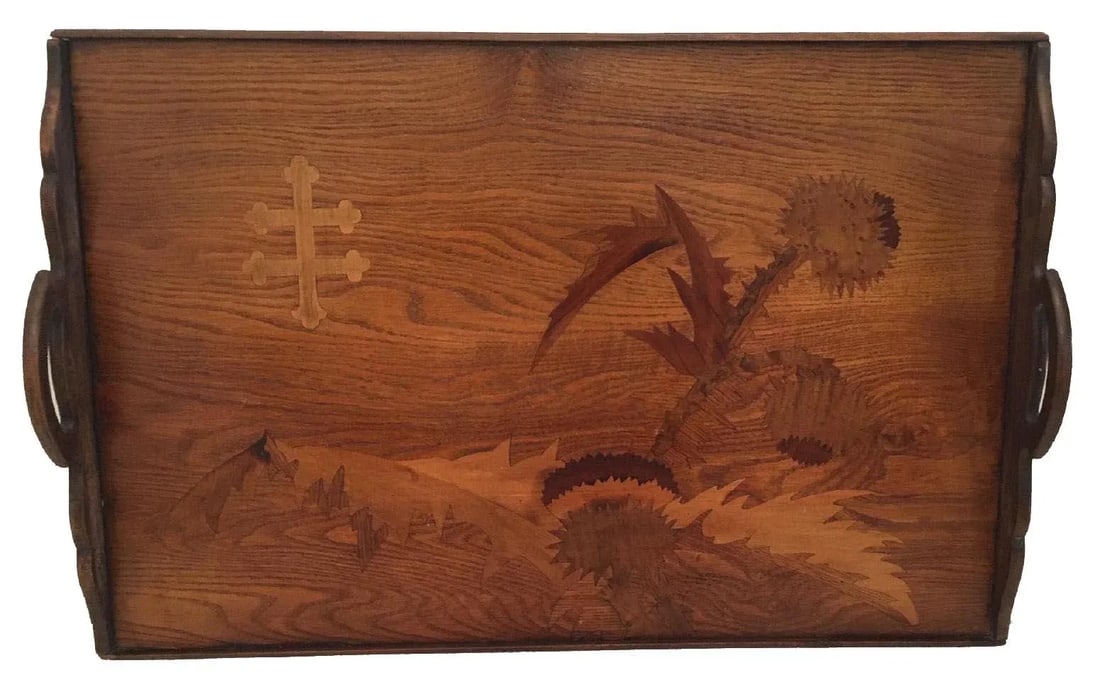 Emile Gale' French Cross De Lorraine Art Nouveau Marquetry Wood Tray - 10