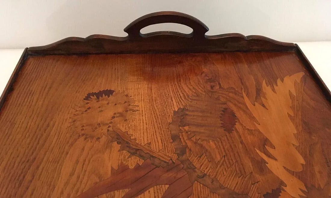Emile Gale' French Cross De Lorraine Art Nouveau Marquetry Wood Tray - 3