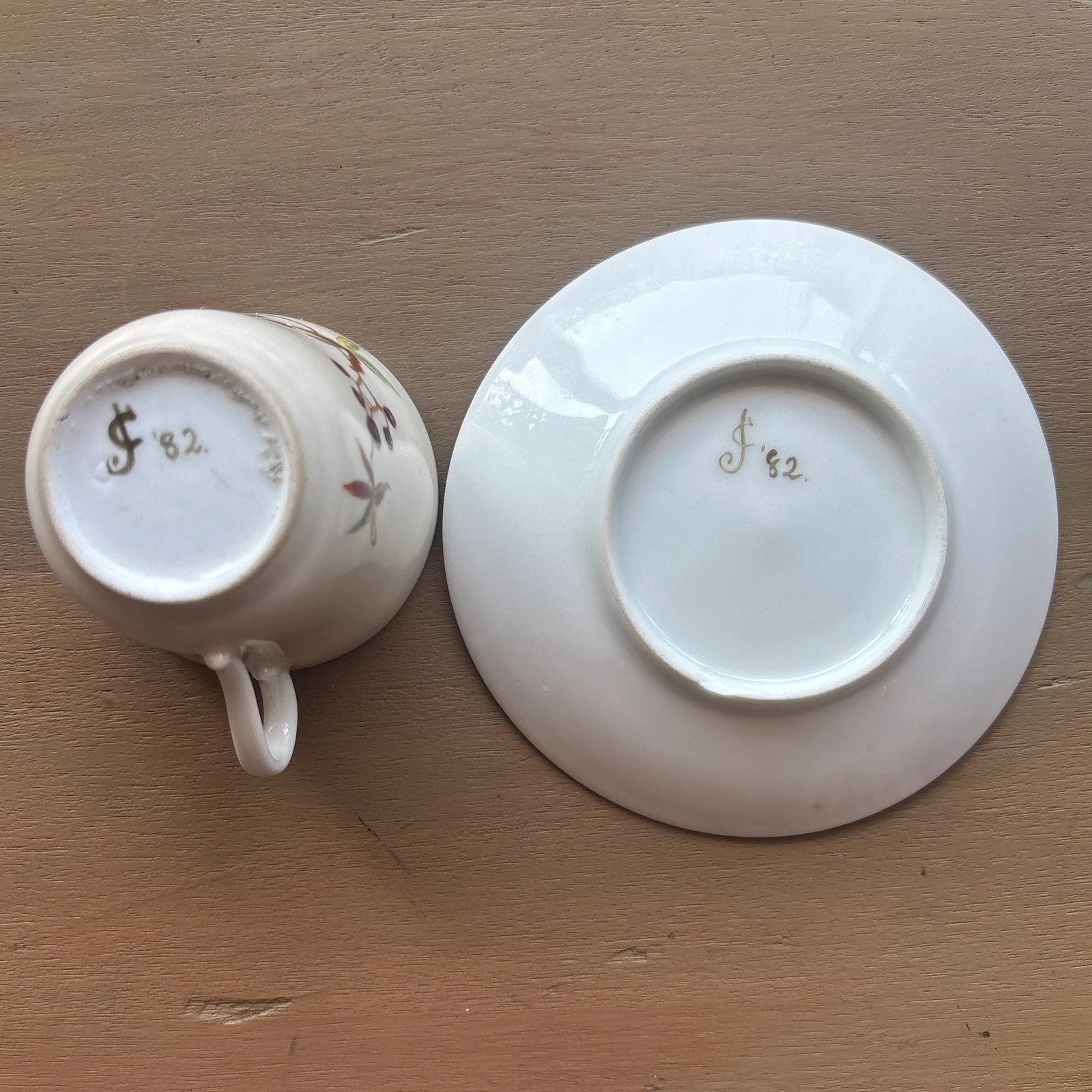 Circa 1770 Antique Bow Porcelain Tea Cup and Saucer With Hand Painted Designer Mark - 2