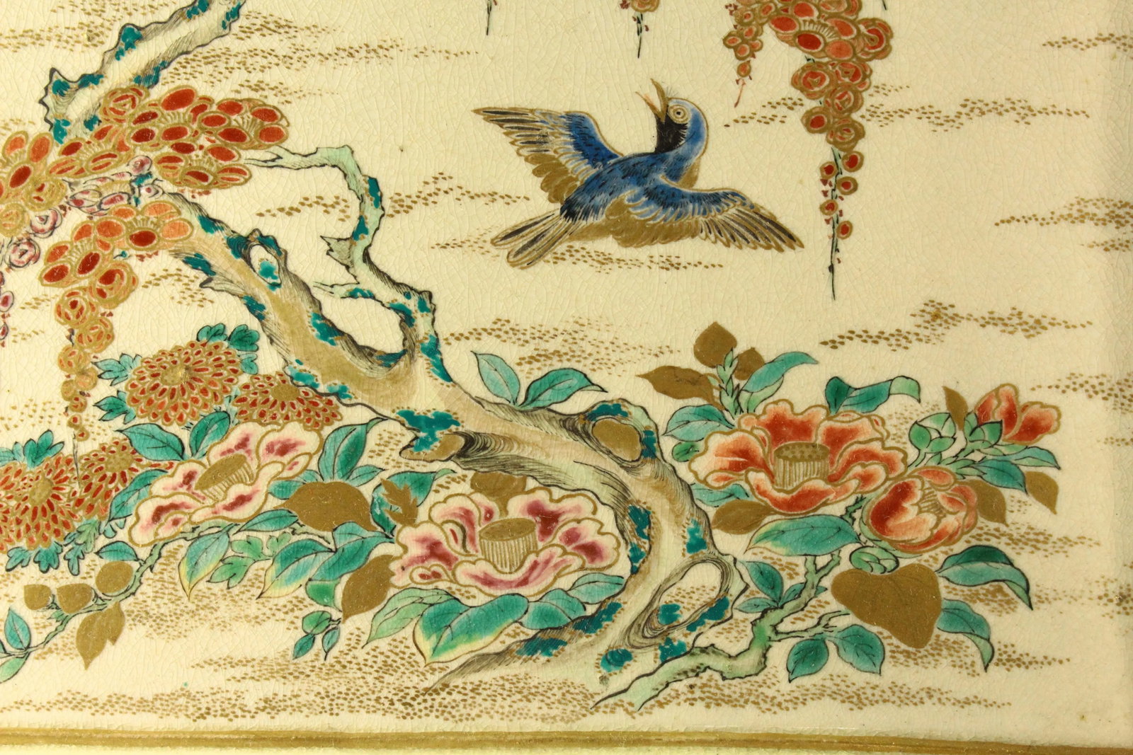 19th Century Meiji Japanese Satsuma Porcelain Tray Platter Song Bird & Blooms - 10