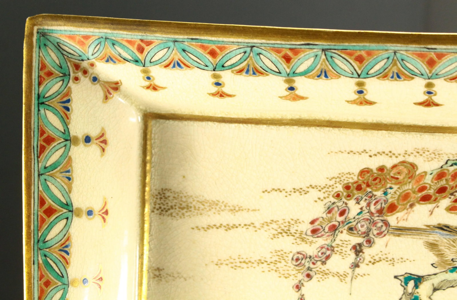 19th Century Meiji Japanese Satsuma Porcelain Tray Platter Song Bird & Blooms - 9