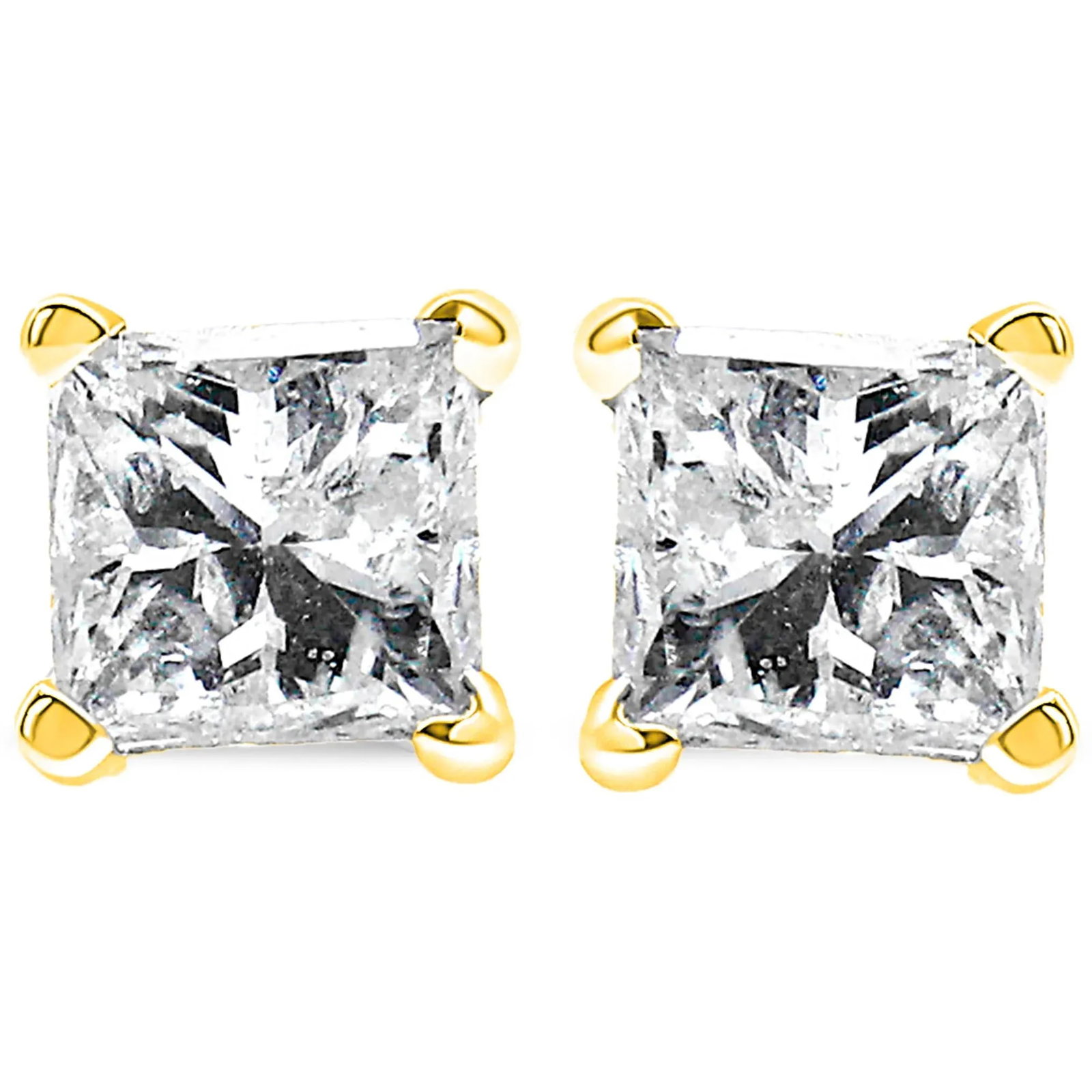 AGS Certified 1/4 Cttw Princess-Cut Square Diamond 4-Prong Solitaire Stud Earrings in 14K Yellow Gol - 2