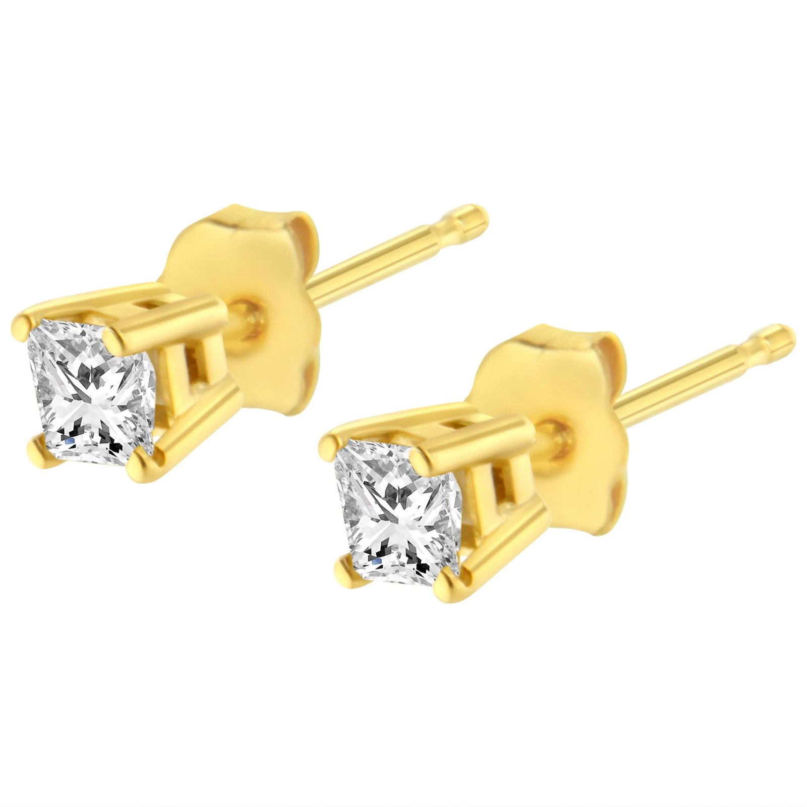 AGS Certified 1/4 Cttw Princess-Cut Square Diamond 4-Prong Solitaire Stud Earrings in 14K Yellow Gol - 4