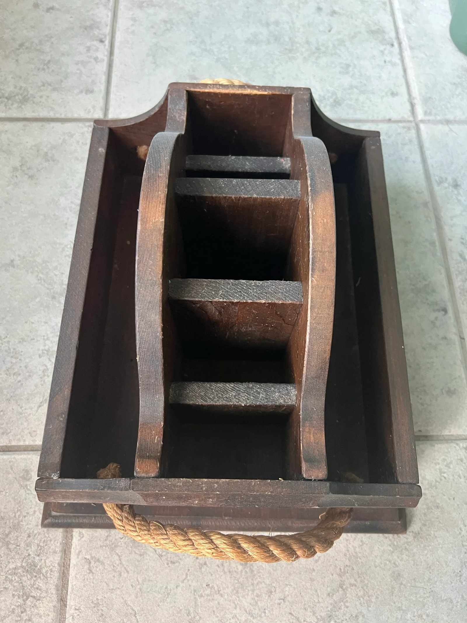 Mid Century Vintage Wooden Storage Caddy Desk Organizer - 5