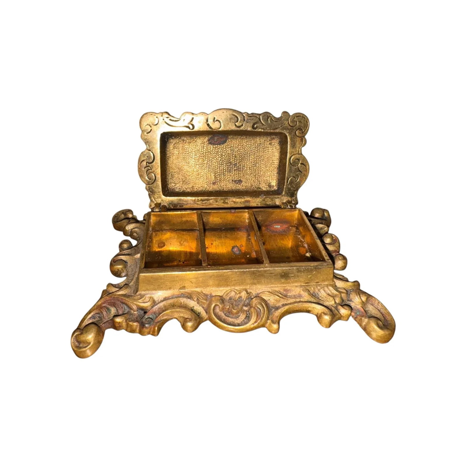 19th C. Bronze Rococo Stamp Box With Mythical Hippocampus & Cherub Detailing - 2