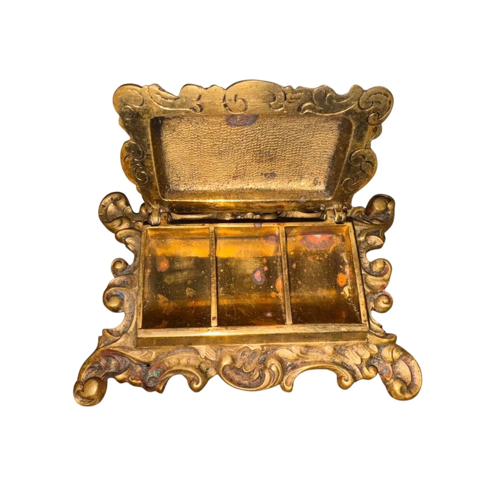 19th C. Bronze Rococo Stamp Box With Mythical Hippocampus & Cherub Detailing - 4