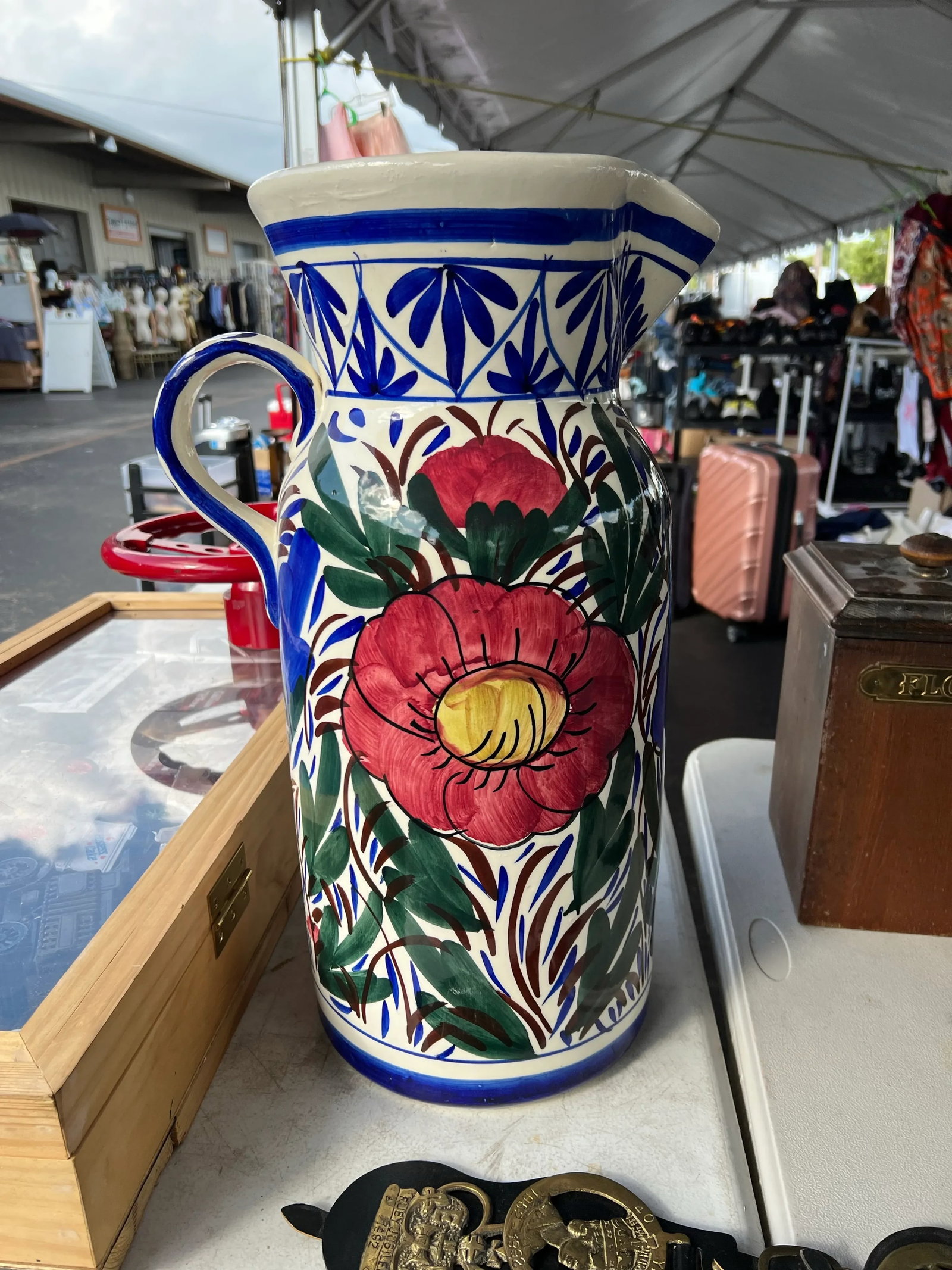 Mid 20th Century Mid Century Floral Umbrella Stand Pitcher Made in Spain - 3