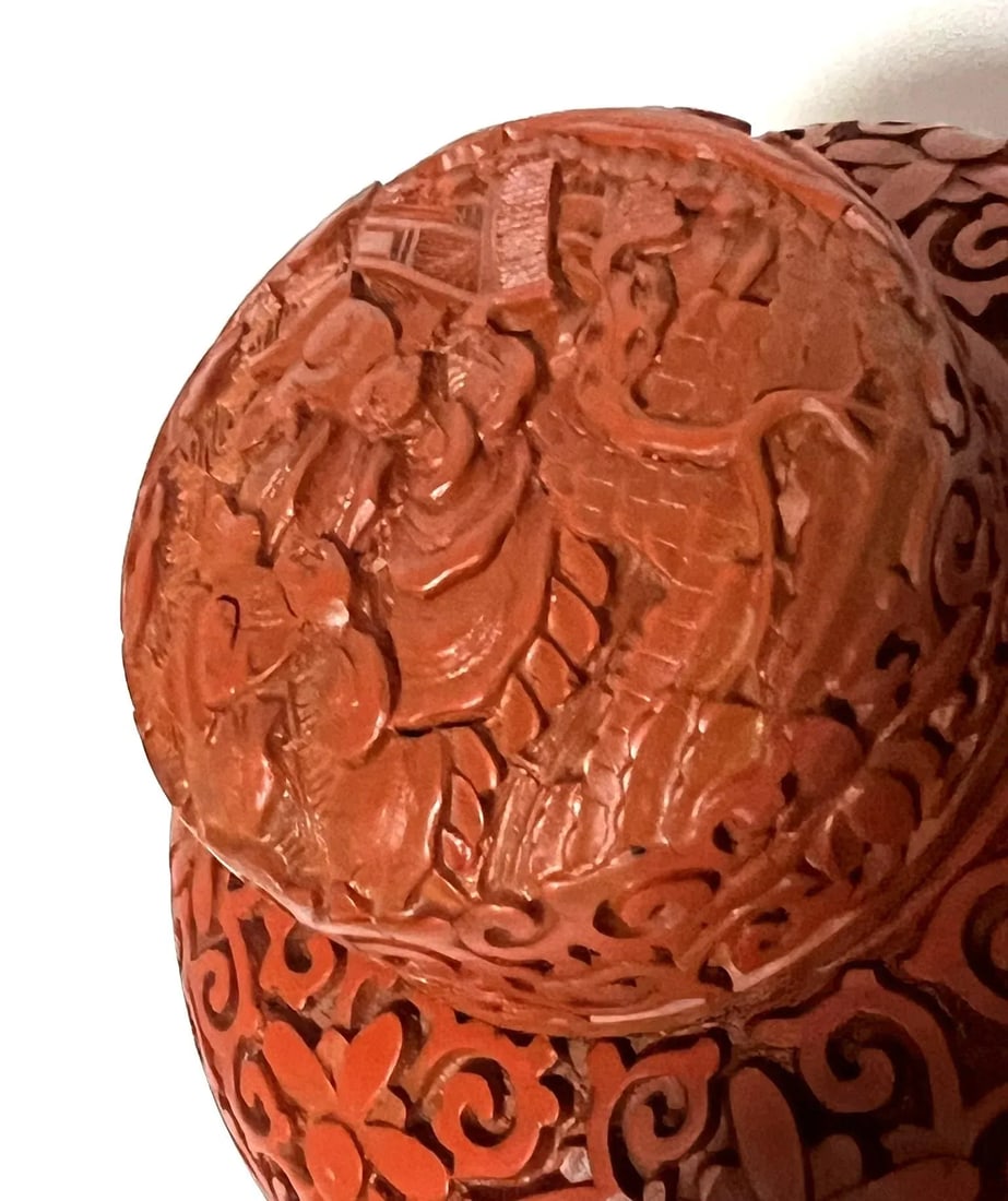 Antique Chinese Red Lacquer Covered Jar - 10