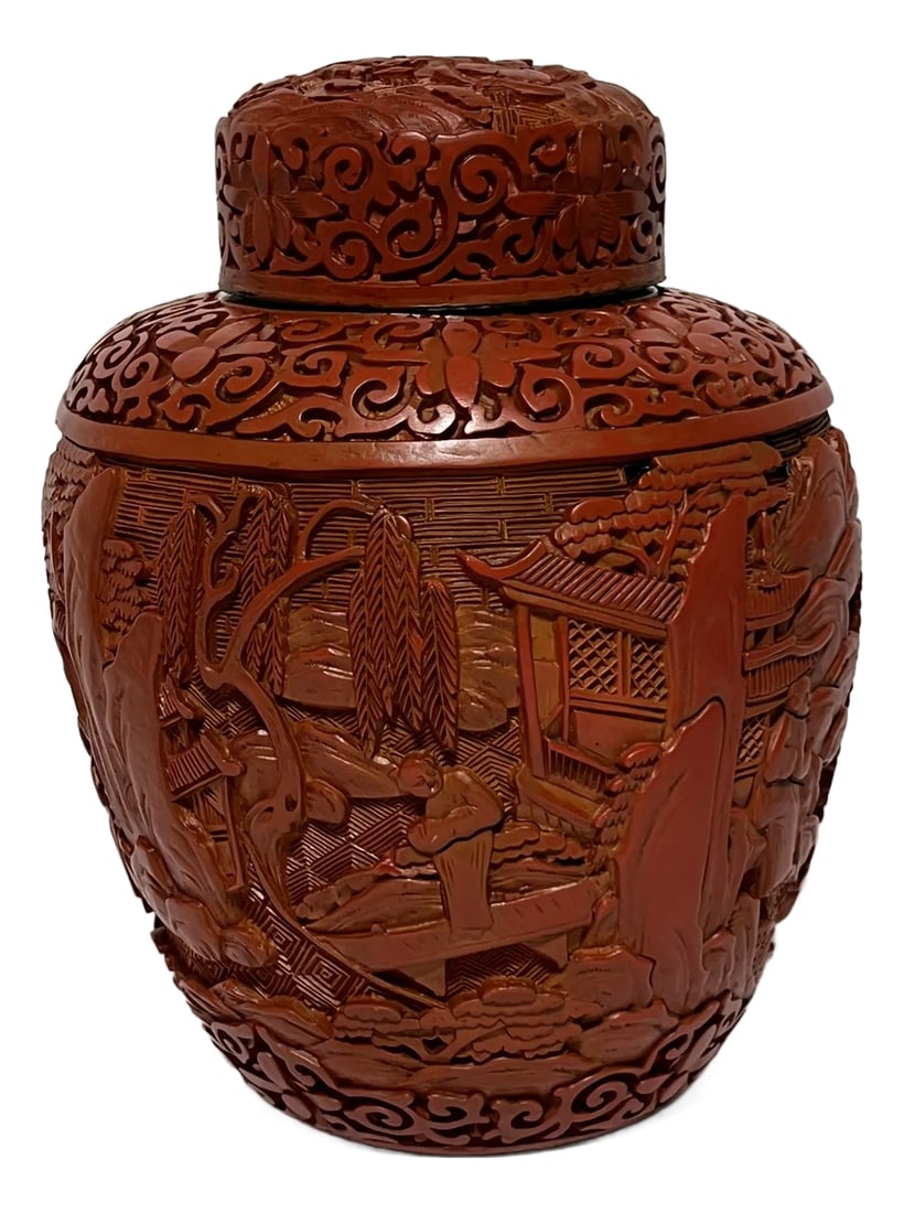 Antique Chinese Red Lacquer Covered Jar: In the 20th century, archaeological excavations unearthed large quantities of lacquer objects dated to the Warring States Period (475-221 BCE.) These objects were considered the best representations