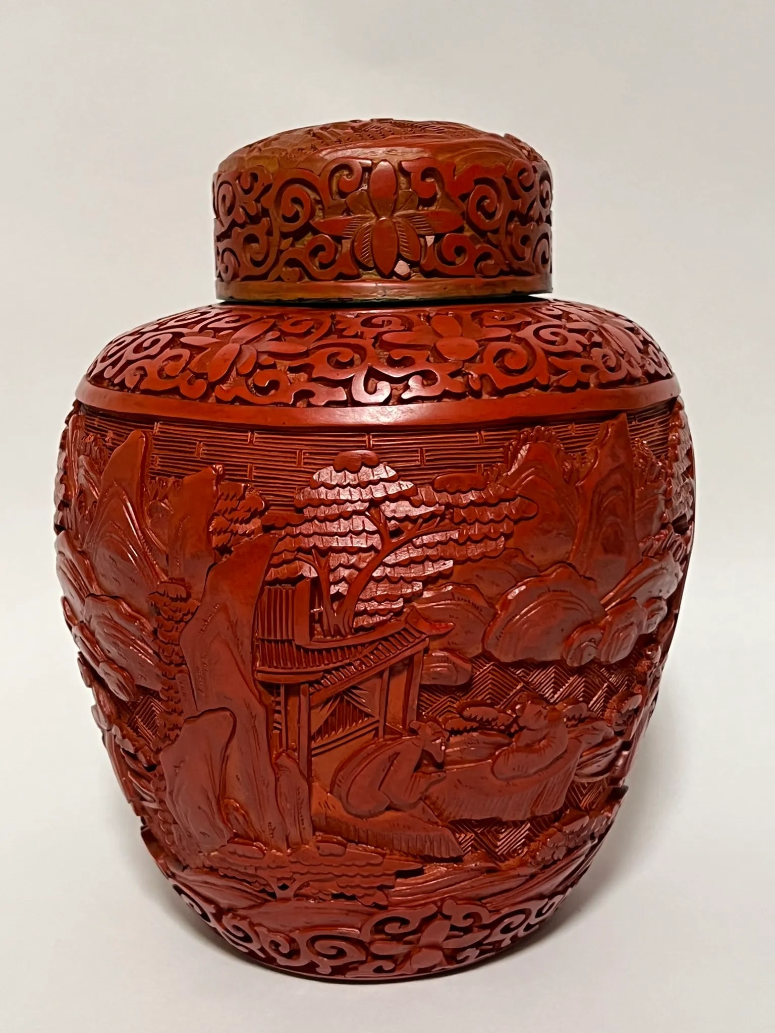 Antique Chinese Red Lacquer Covered Jar - 4