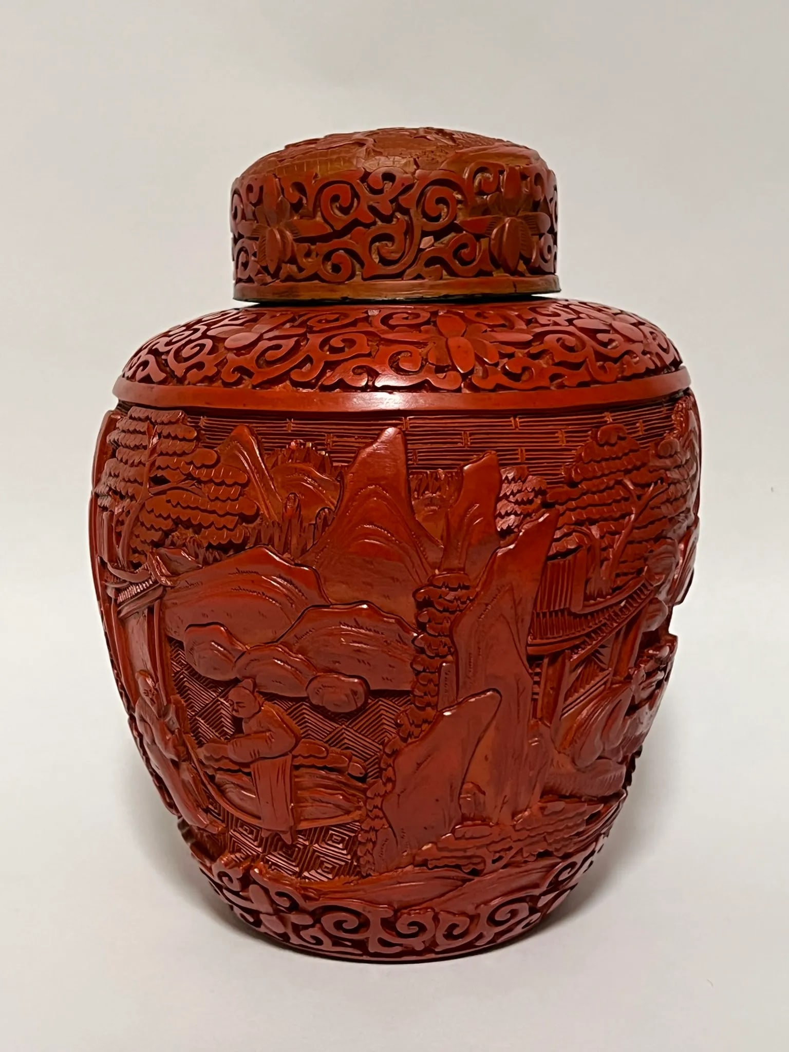 Antique Chinese Red Lacquer Covered Jar - 5
