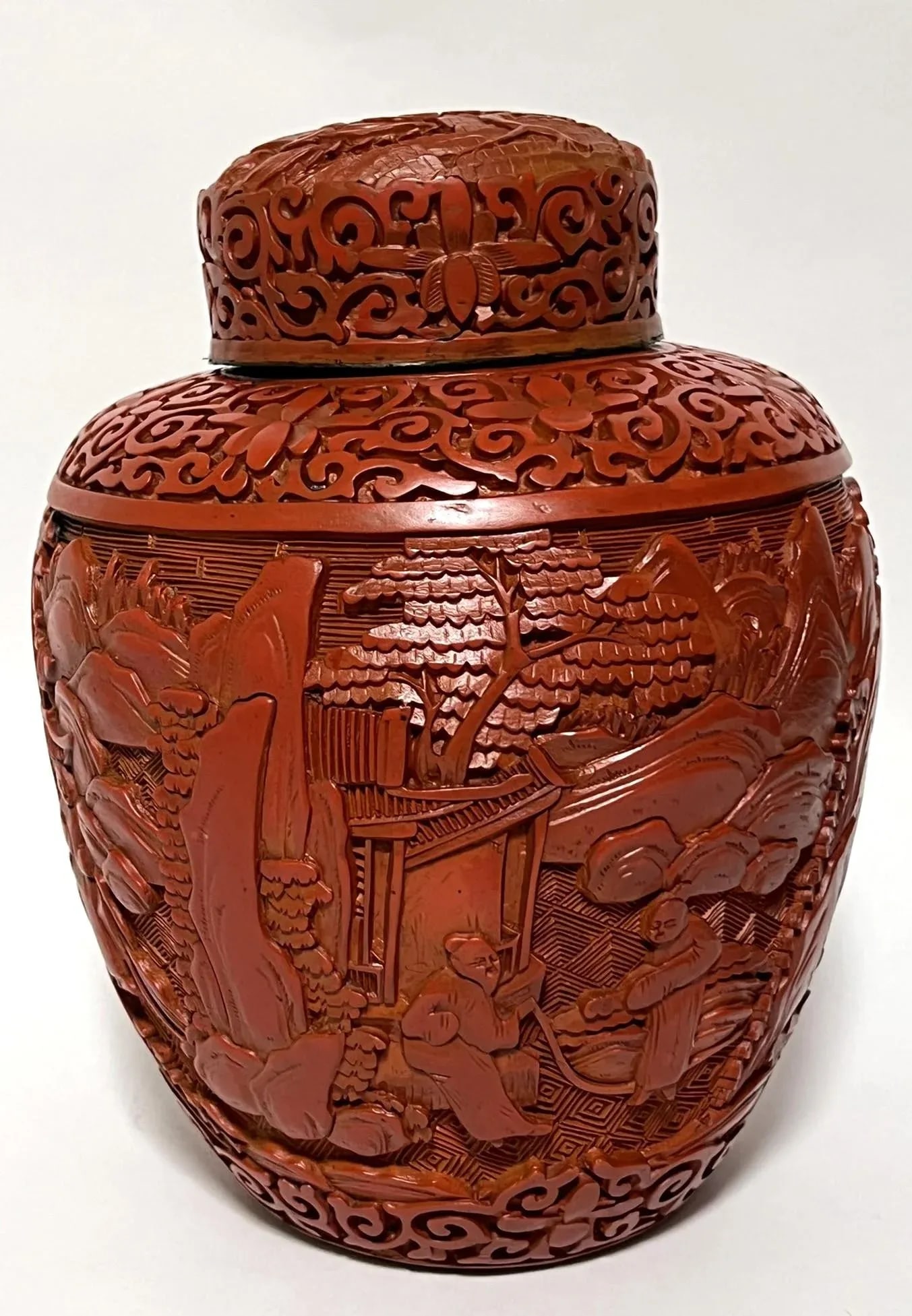 Antique Chinese Red Lacquer Covered Jar - 6
