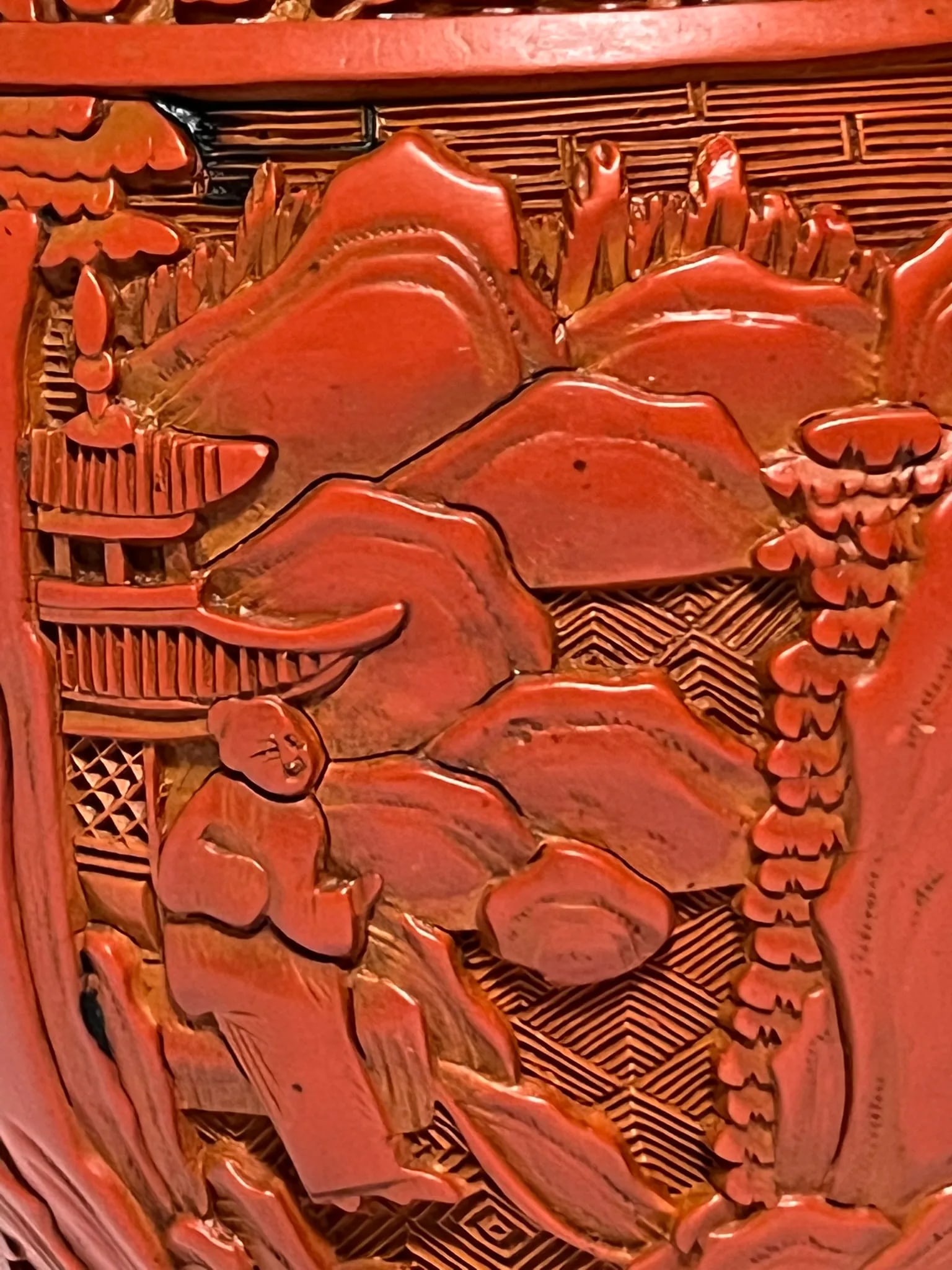 Antique Chinese Red Lacquer Covered Jar - 9