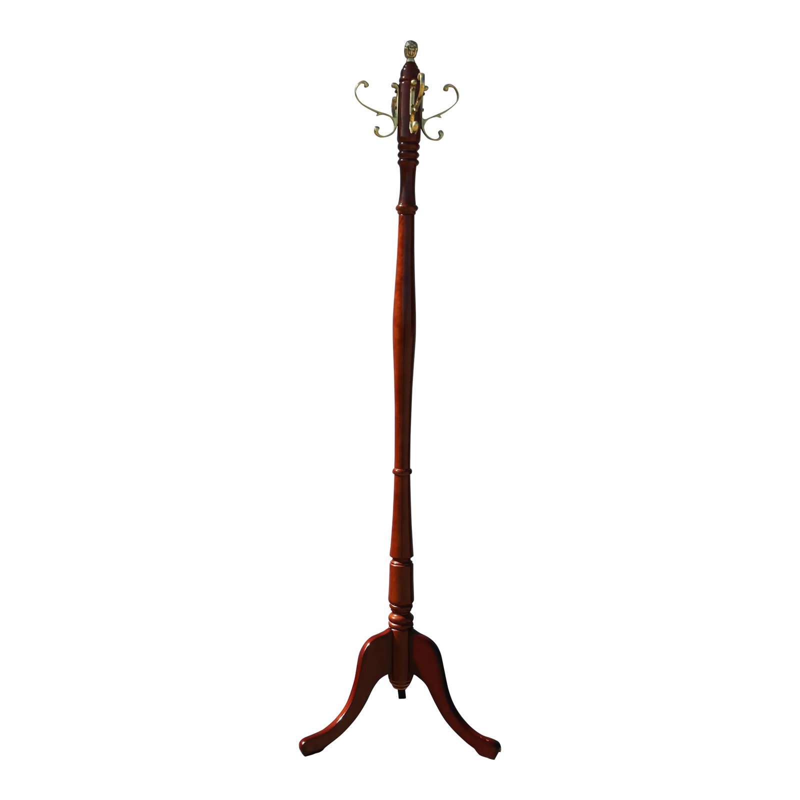 Traditional Vintage Mahogany Coat Tree With Brass Pineapple Finial Attributed to the Bombay Company (1 of 8)